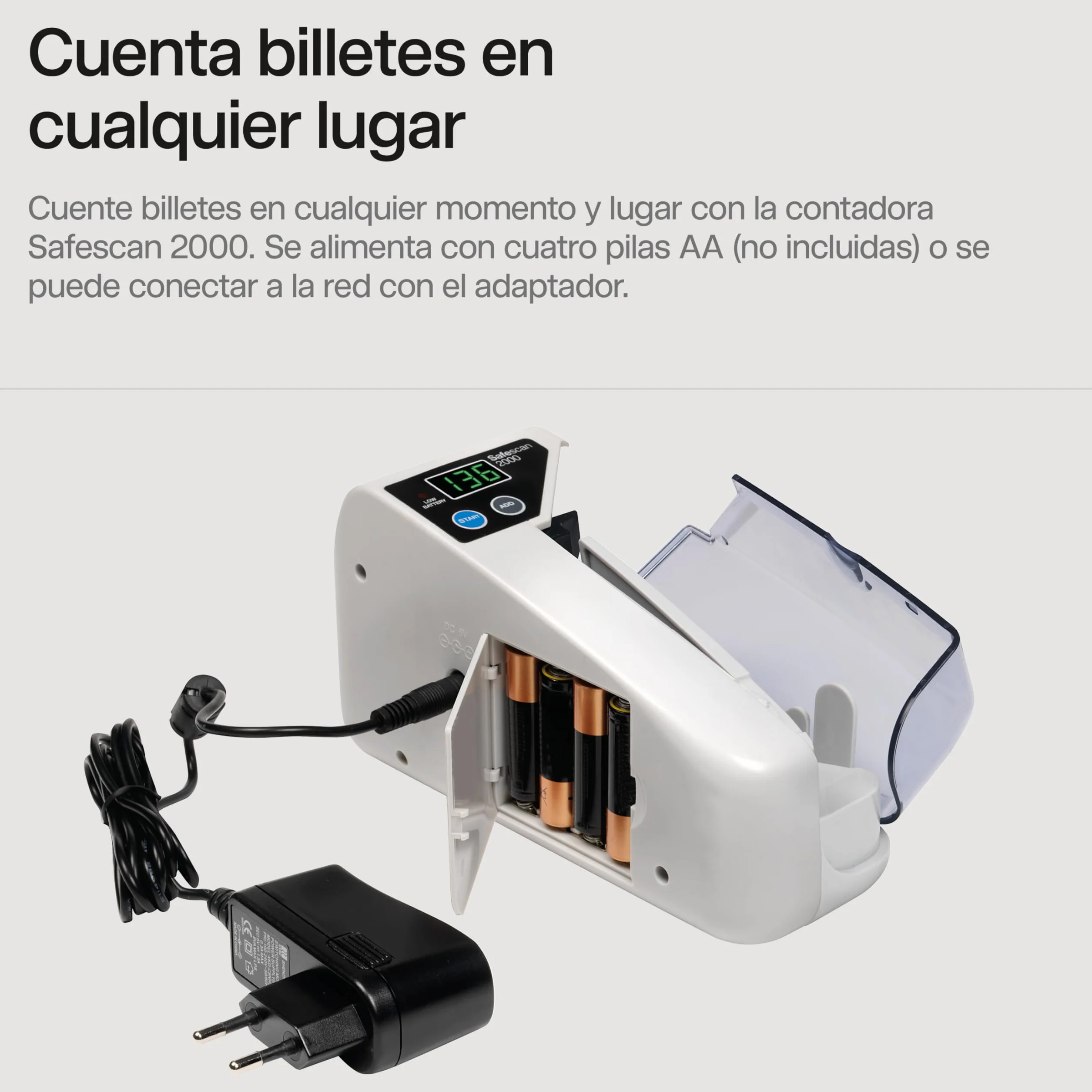 Safescan 2000 Contadora de billetes portátil para contar billetes clasificados - Para contar en cualquier lugar - Máquina para contar billetes clasificados de todas las divisas