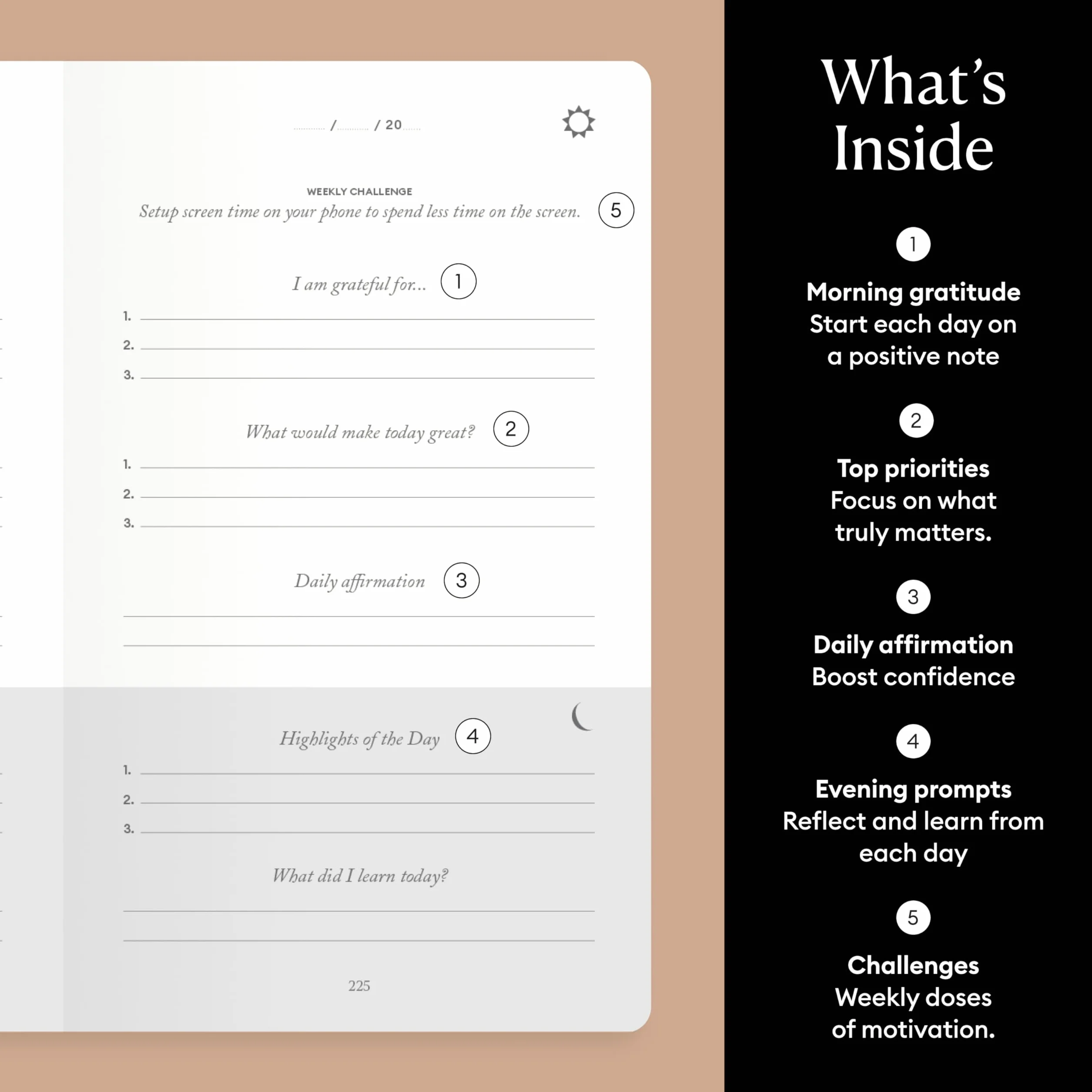 Intelligent Change The Five Minute Journal Original Daily Gratitude Journal for Happiness Mindfulness Reflection Daily Affirmations Undated Life Planner