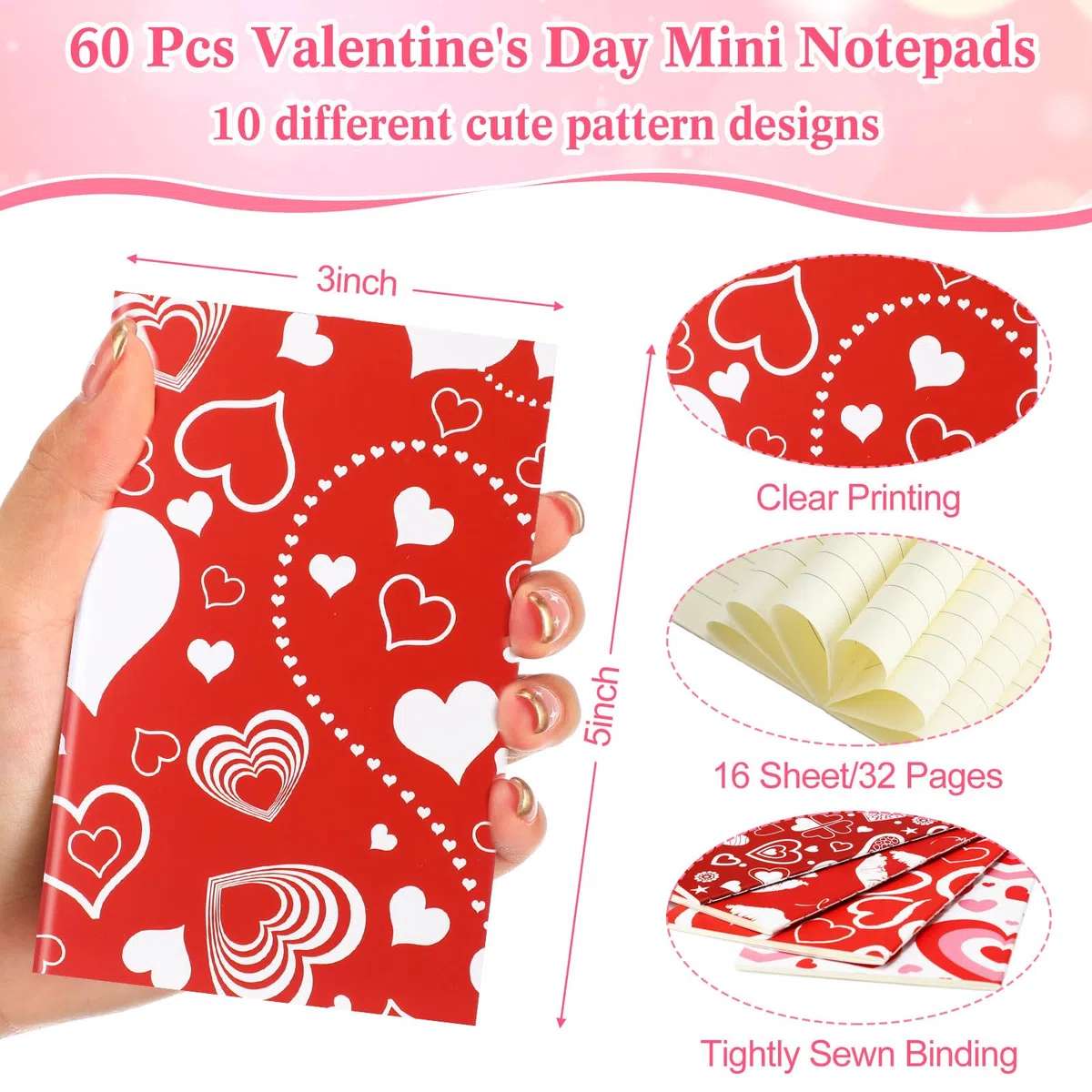 Skyygemm 120 piezas de regalos temáticos para el día de San Valentín incluyen 60 cuadernos coloridos de 4.92 x 3.15 pulgadas, diarios pequeños, blocs de notas a granel, 60 bolígrafos de tinta negra