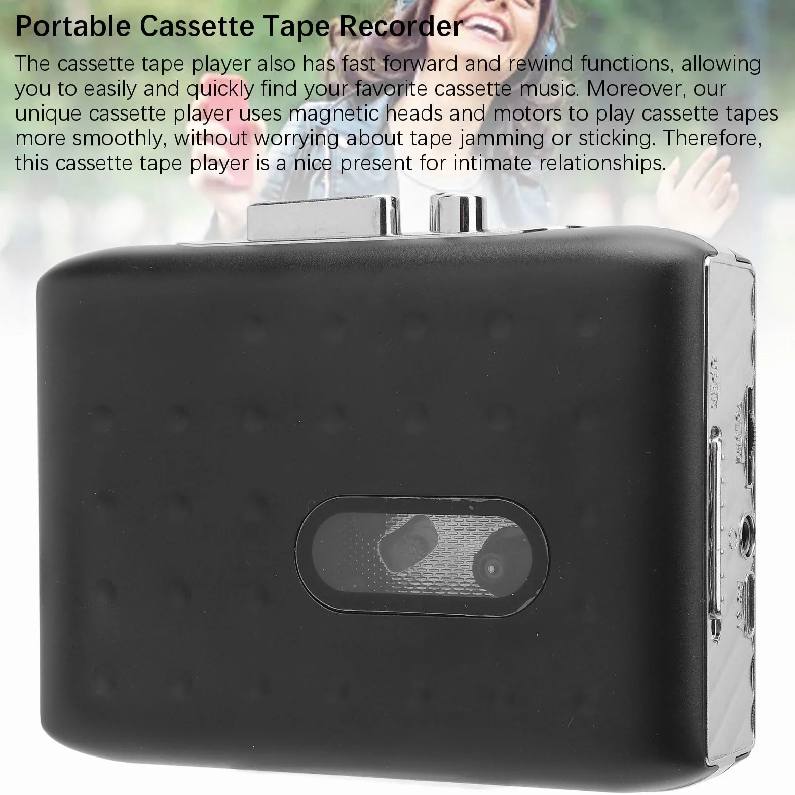 Przenośny odtwarzacz kaset USB-C konwerter MP3 z mikrofonem i słuchawkami Jack Czarny