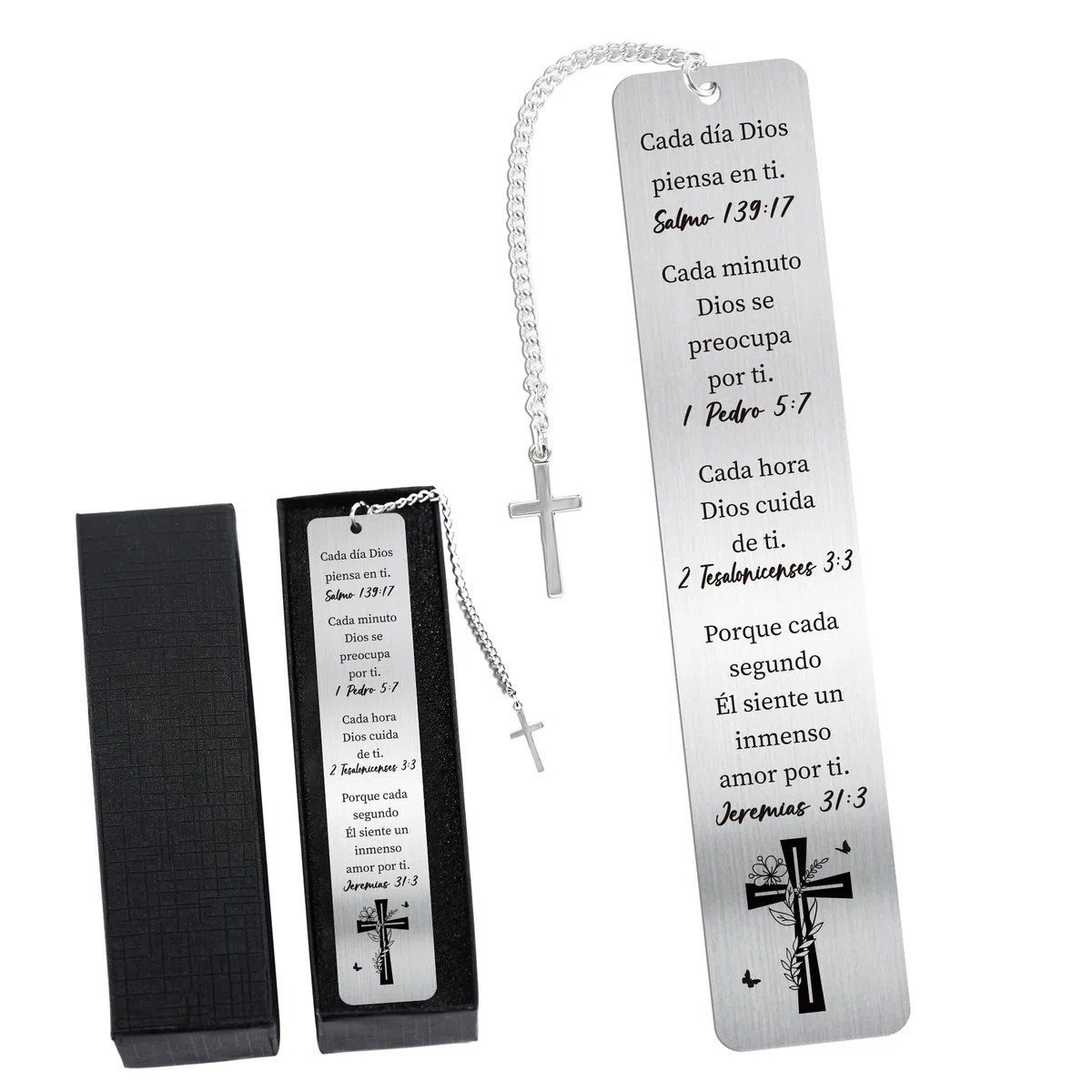 Marcapáginas de la Biblia española: Marcapáginas de metal cristiano en español, marcador de página de cruz religiosa, regalos de oración inspiradores con caja para mujeres, hombres, estudiantes