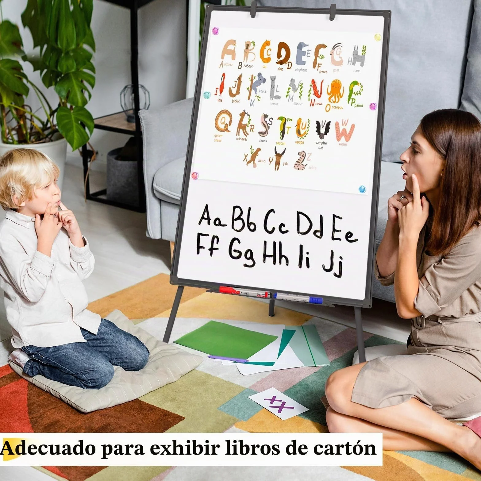 Maxtek Pizarra Blanca con Caballete 90x60 cm, Borrado en Seco, Magnética, Trípode, Altura Ajustable, Negra