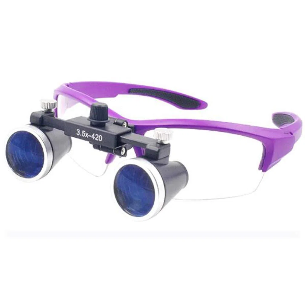 Lupa, laboratorio binocular ojo binocular lupa vidrio 3.5x amplificación con faro LED con conveniente llevar casepurple