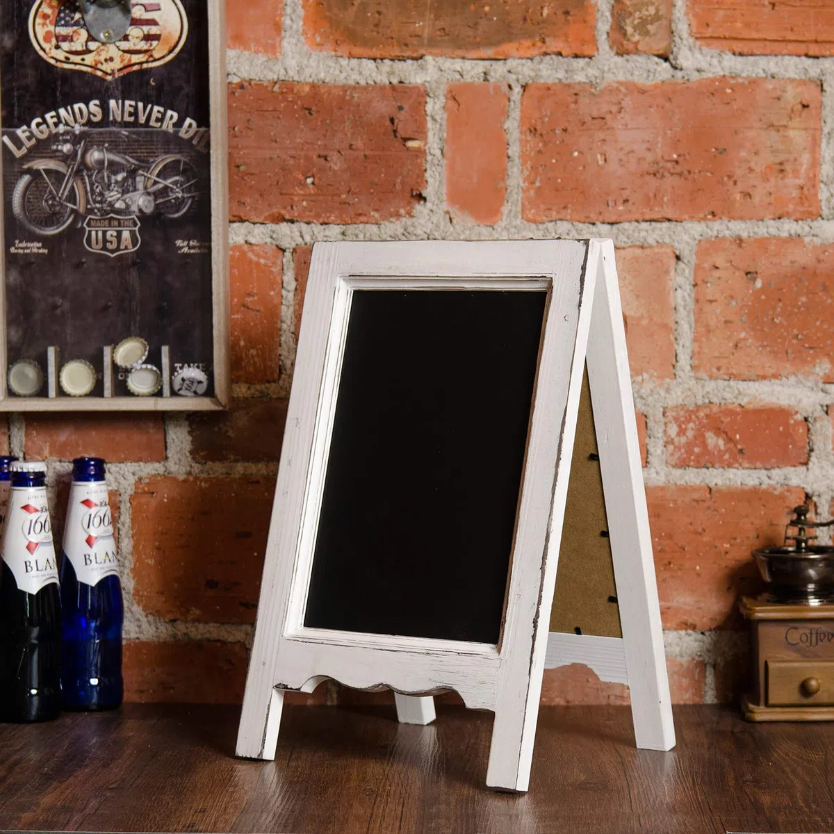 15" Mini mesa de madera A-Frame de doble cara pizarra pizarra cartel caballete para negocios (blanco)