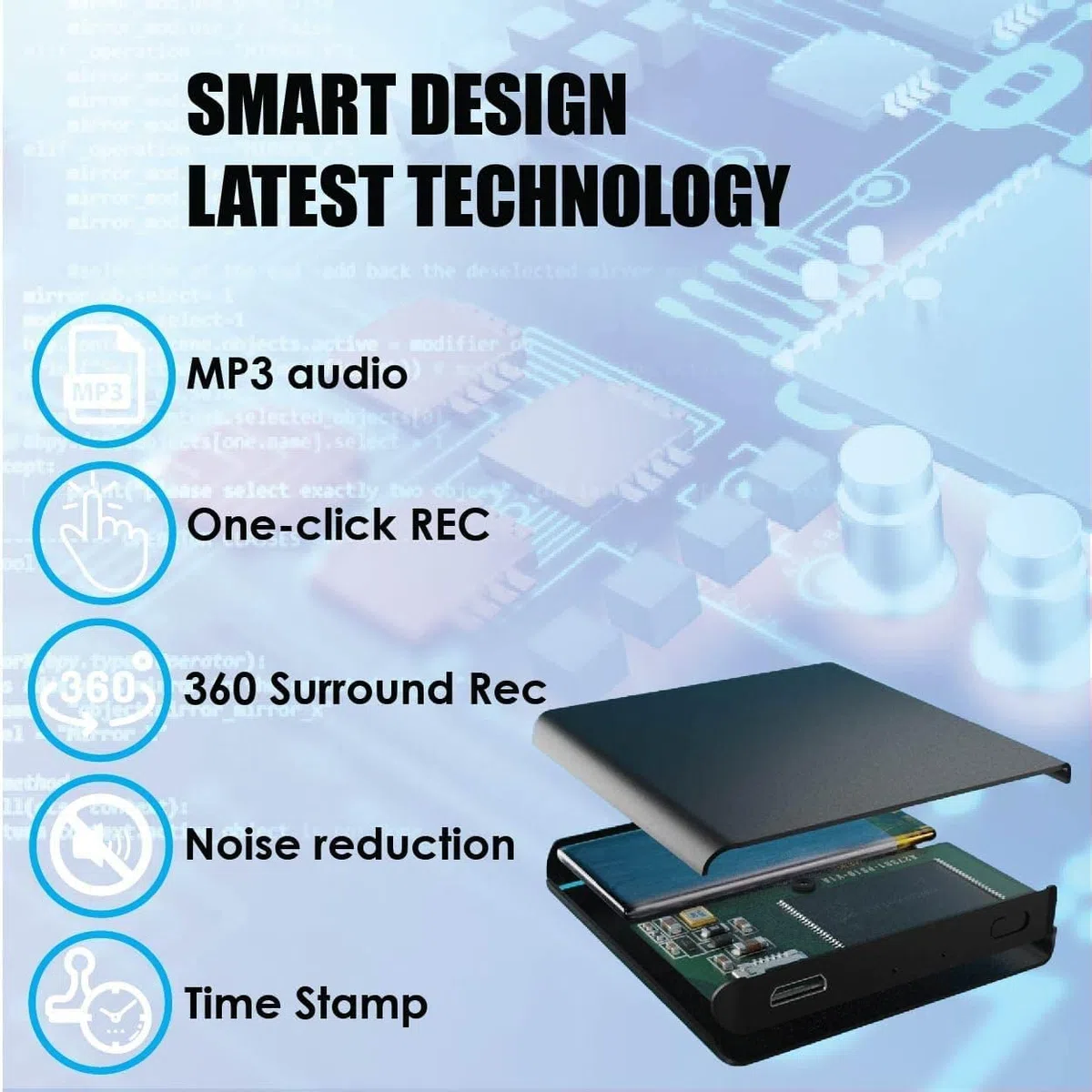 Mini Grabadora de Activación Vocal 16 GB - 188 horas de capacidad - Conector MicroUSB y USB - Batería de 26 horas - Grabadora de sonido fácil de usar por Acto Digital