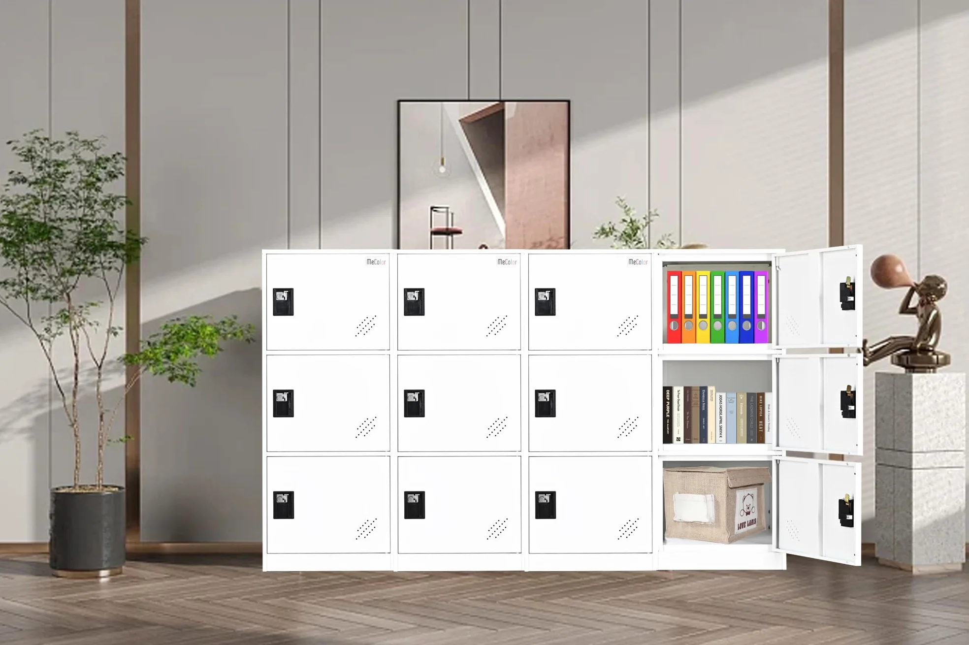 MECOLOR Taquilla Pequeña Vertical Con Candado Armario Almacenamiento 2 3 Niveles Blanco