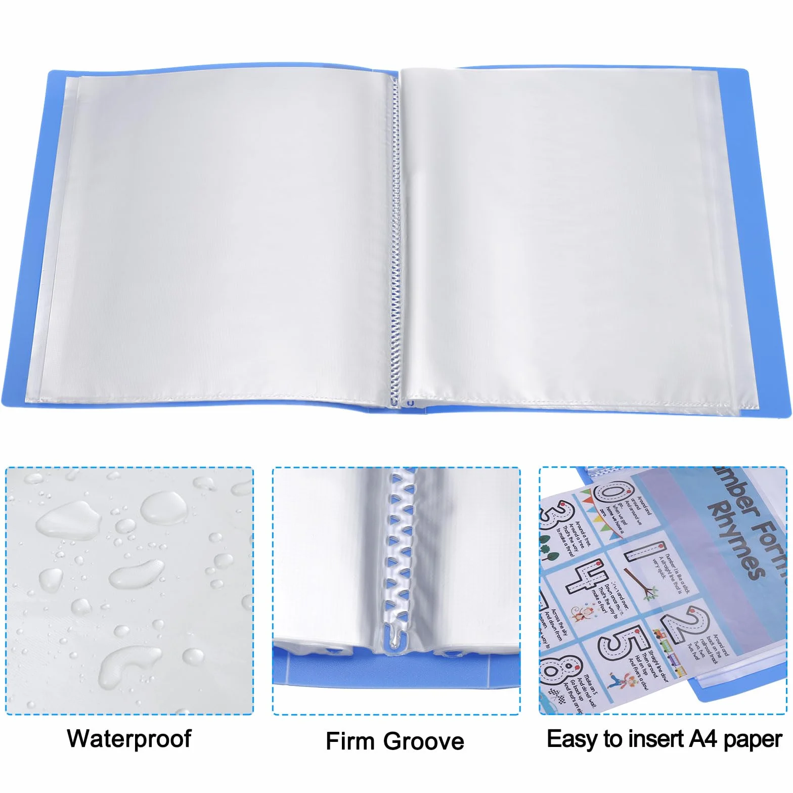 PATIKIL Carpeta de Archivador de 11.6 x 8.3 Pulgada, 4 Unidad, 60 Página, Libro de Presentación con Fundas de Plástico Transparente para Documentos y Obras de Arte, Azul Claro