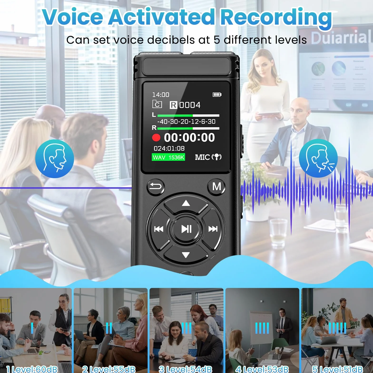Grabadora de voz digital de 136 GB con reproducción, dispositivo de grabación de audio de 9000 horas, grabadora activada por voz con reducción de ruido, repetición A-B, reproductor de MP3 y contraseña