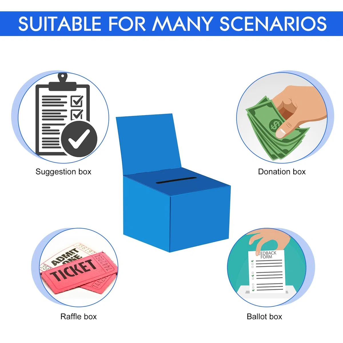 6 cajas de rifa, caja de donación para recaudación de fondos, caja de cartón de 6.5 x 4.5 x 4.5 pulgadas con ranura para boletos y cabecera extraíble para coleccionar tarjetas de visita concurso de