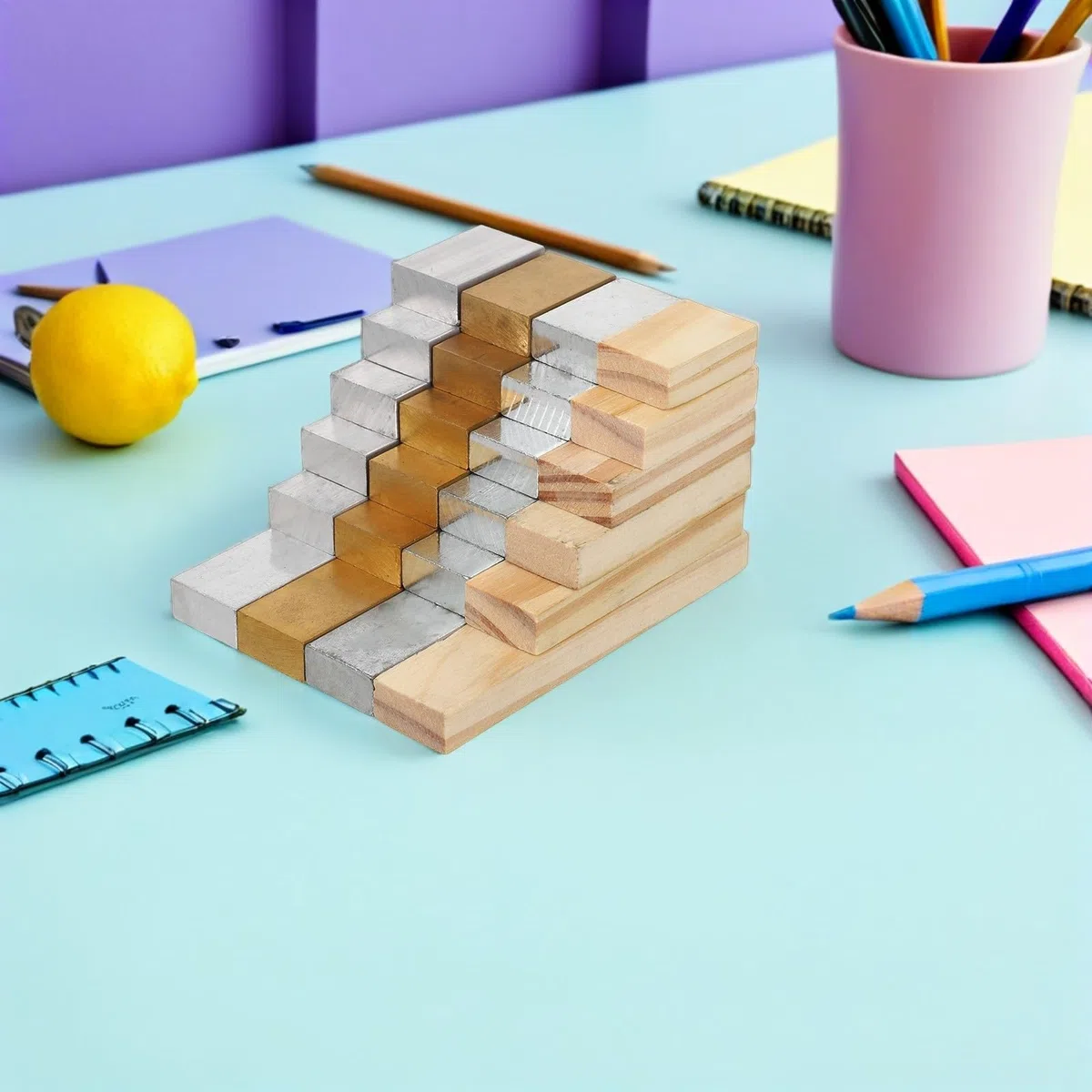Lurrose Kit de 24 Bloques Rectangulares de Densidad para Educación Científica Materiales Aluminio, Cobre, Hierro y Madera para Experimentos en Aulas y Laboratorios