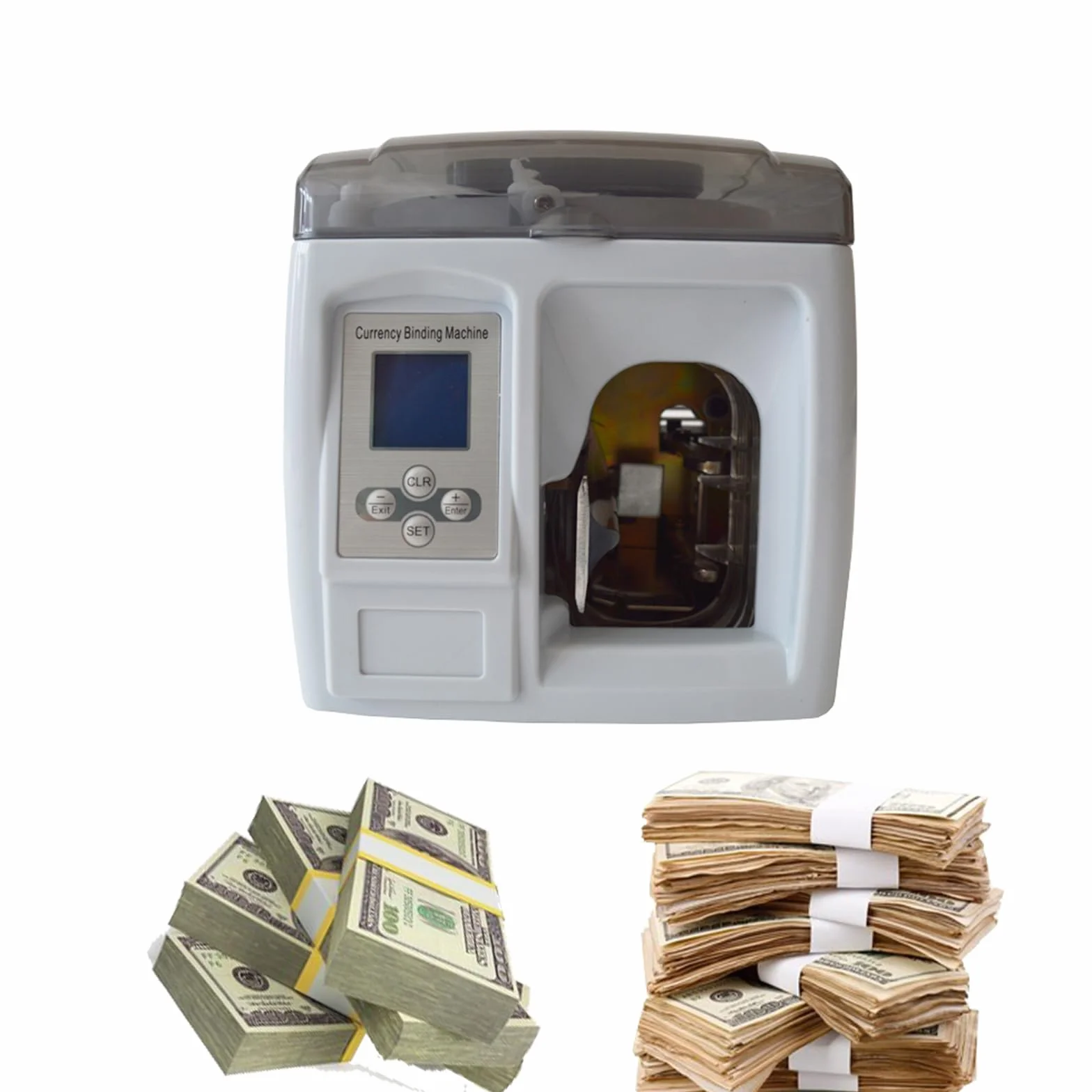 INTBUYING - Máquina de encuadernación de monedas, cinta de papel, máquina de embalaje inteligente de billetes de 110 V para empacar dinero