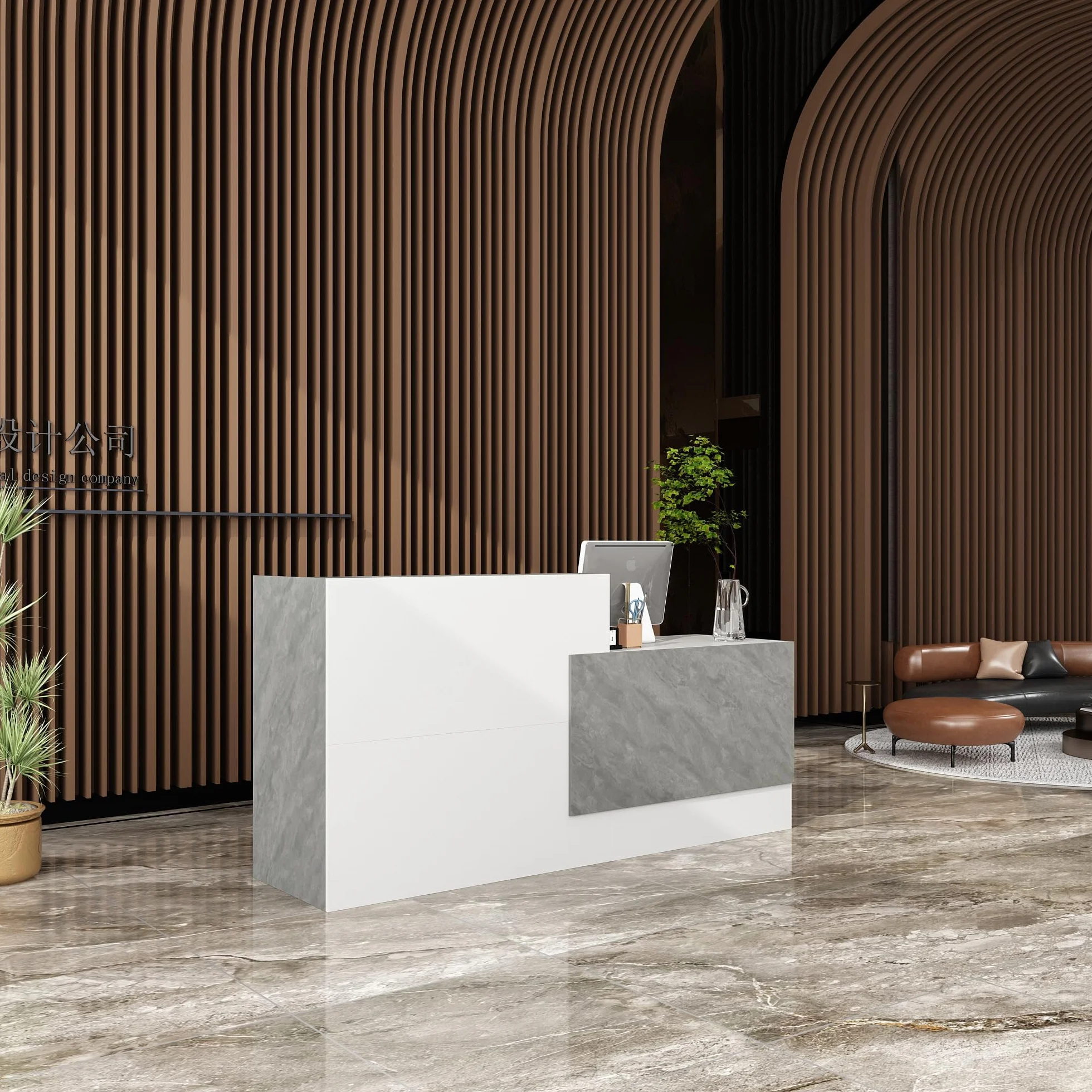 Mostrador de recepción, mostrador de recepción con 6 estantes, mostrador de recepción, mostrador de tienda, mostrador de venta con cajón de teclado, mueble de recepción, MDF, 220 x 60 x 110