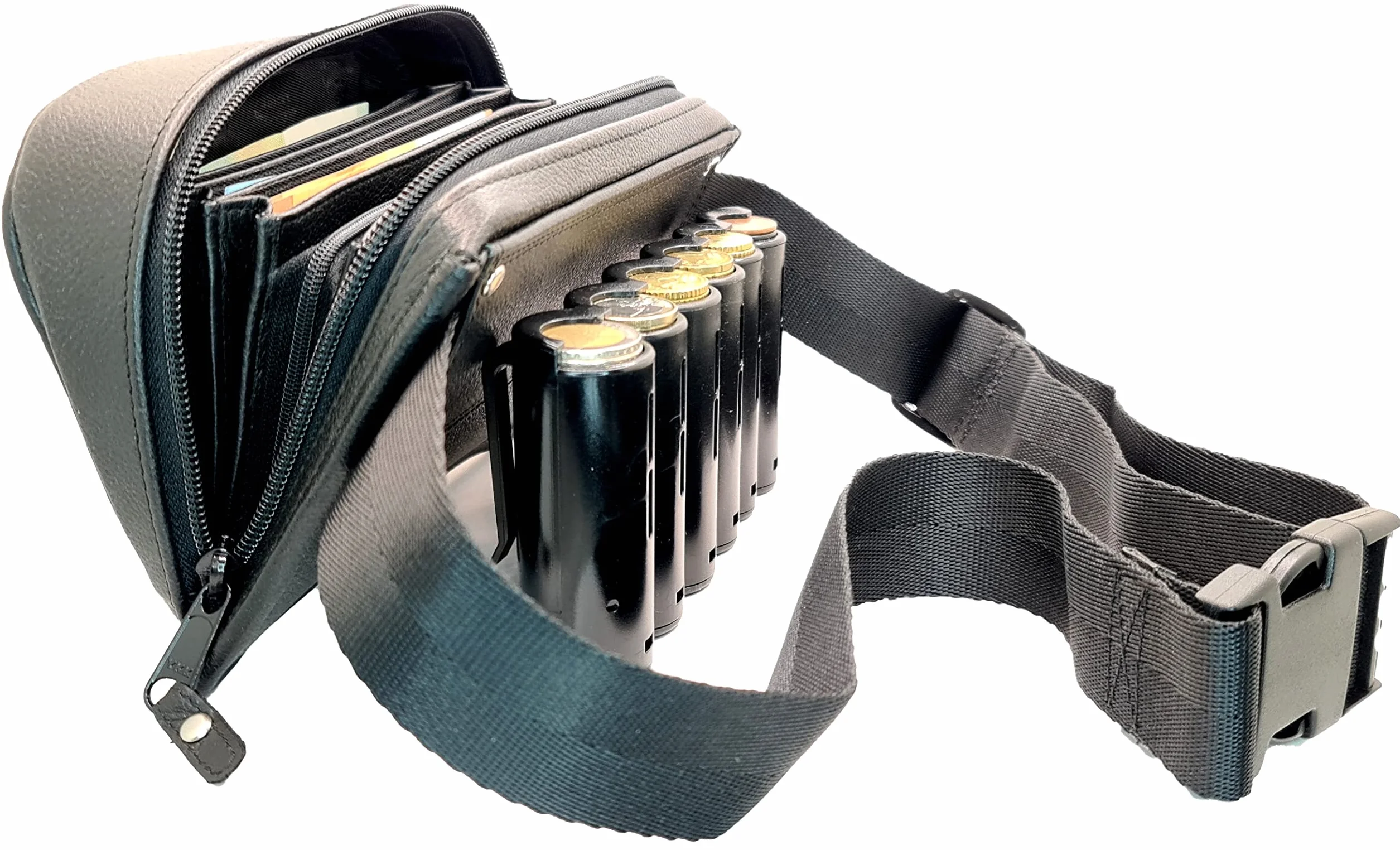 Riñonera Cartera Camarera Cuero Genuino Cremallera YKK Dispensador 6 Monedas