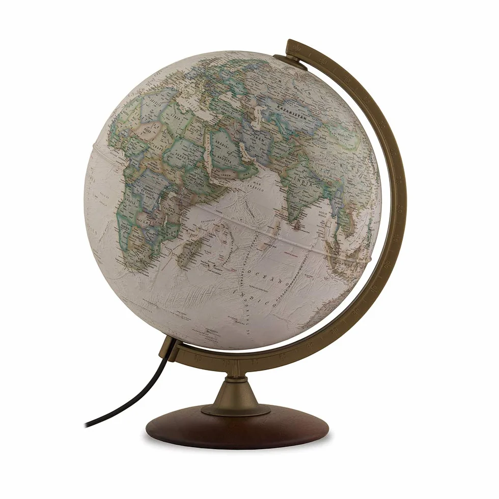 TECNODIDATTICA - Globo Terráqueo NATGEO Explorer Executive 30 | Cartografía National Geographic Executive | Base de Madera de Haya | Iluminado | Texto en Español | Diámetro 30 cm