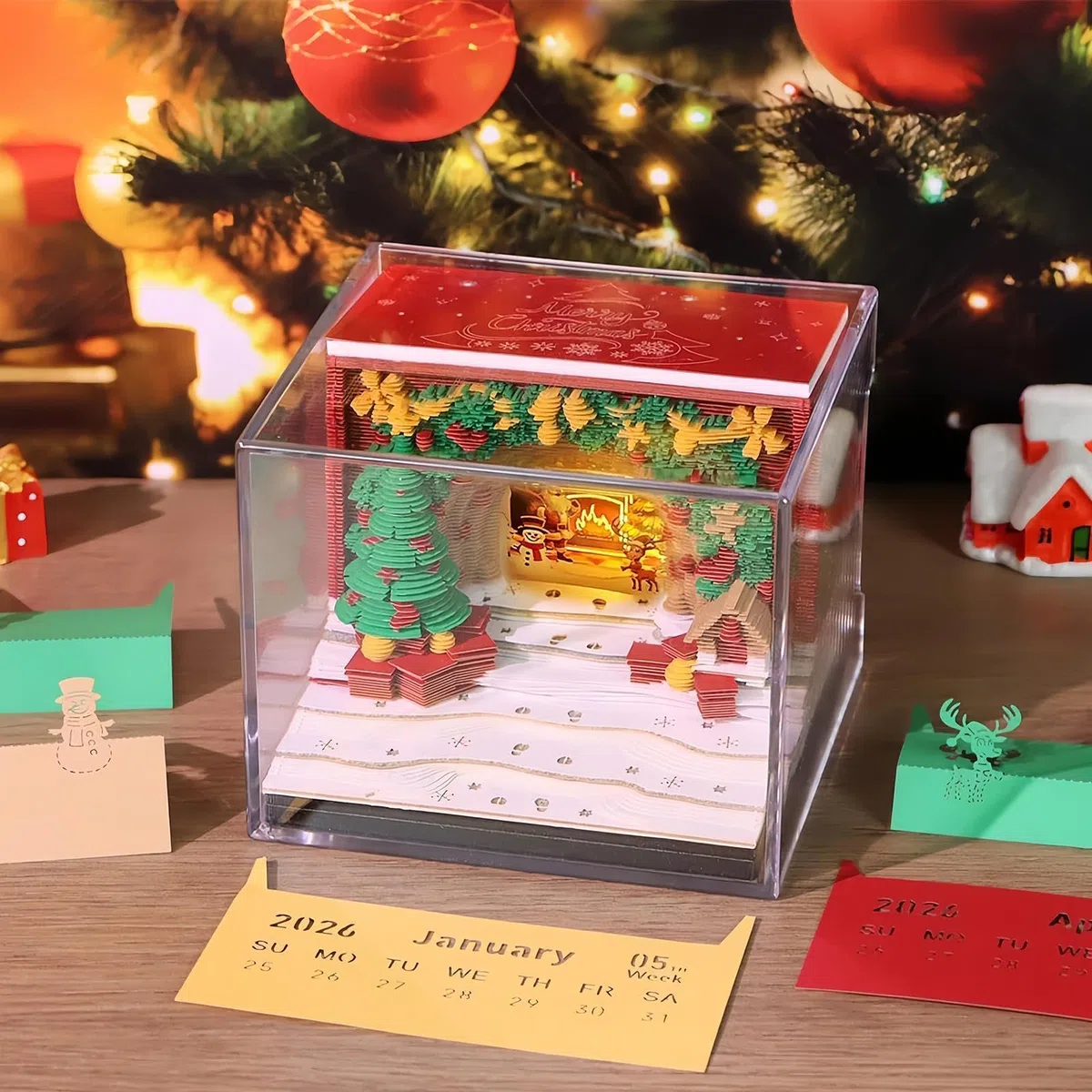 Calendario 3D 2027 Navideño Desprendible Planificador Estético Decorativo | Calendario Con Bloc De Notas Y Notas Adhesivas Para Hogar, Oficina, Escuela y Familia