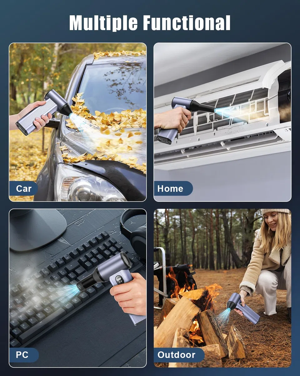 Plumero de aire comprimido inalámbrico con luz LED, batería de 8000 mAh, motor sin escobillas, soplador de aire eléctrico ajustable de 4 engranajes para el hogar, coche, computadora, al aire libre