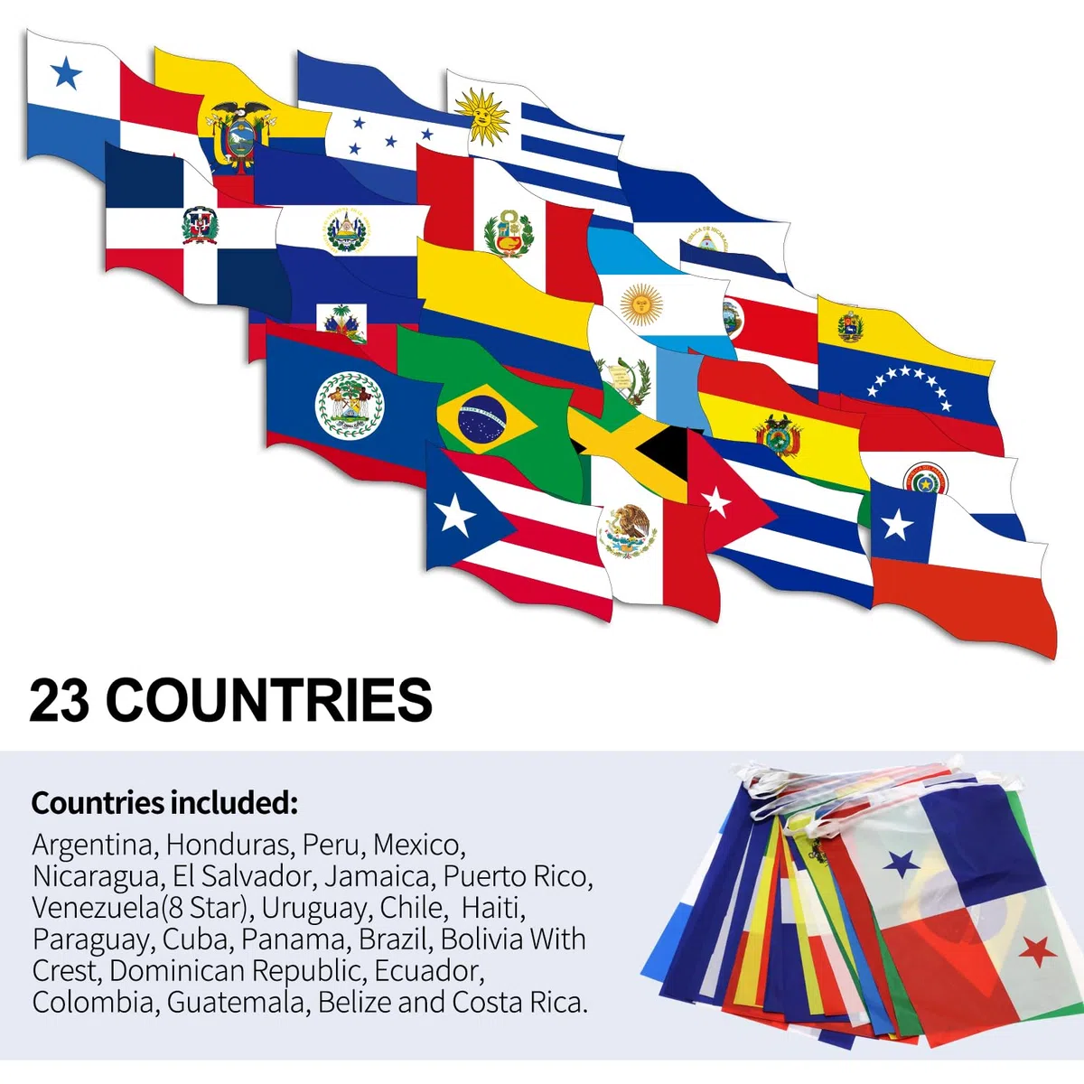 Anley Bandera de Cuerda de América Latina de 20 países, Banderas Surtidas para Eventos Internacionales, Decoración de Fiestas, Barras Deportivas de 30 pies