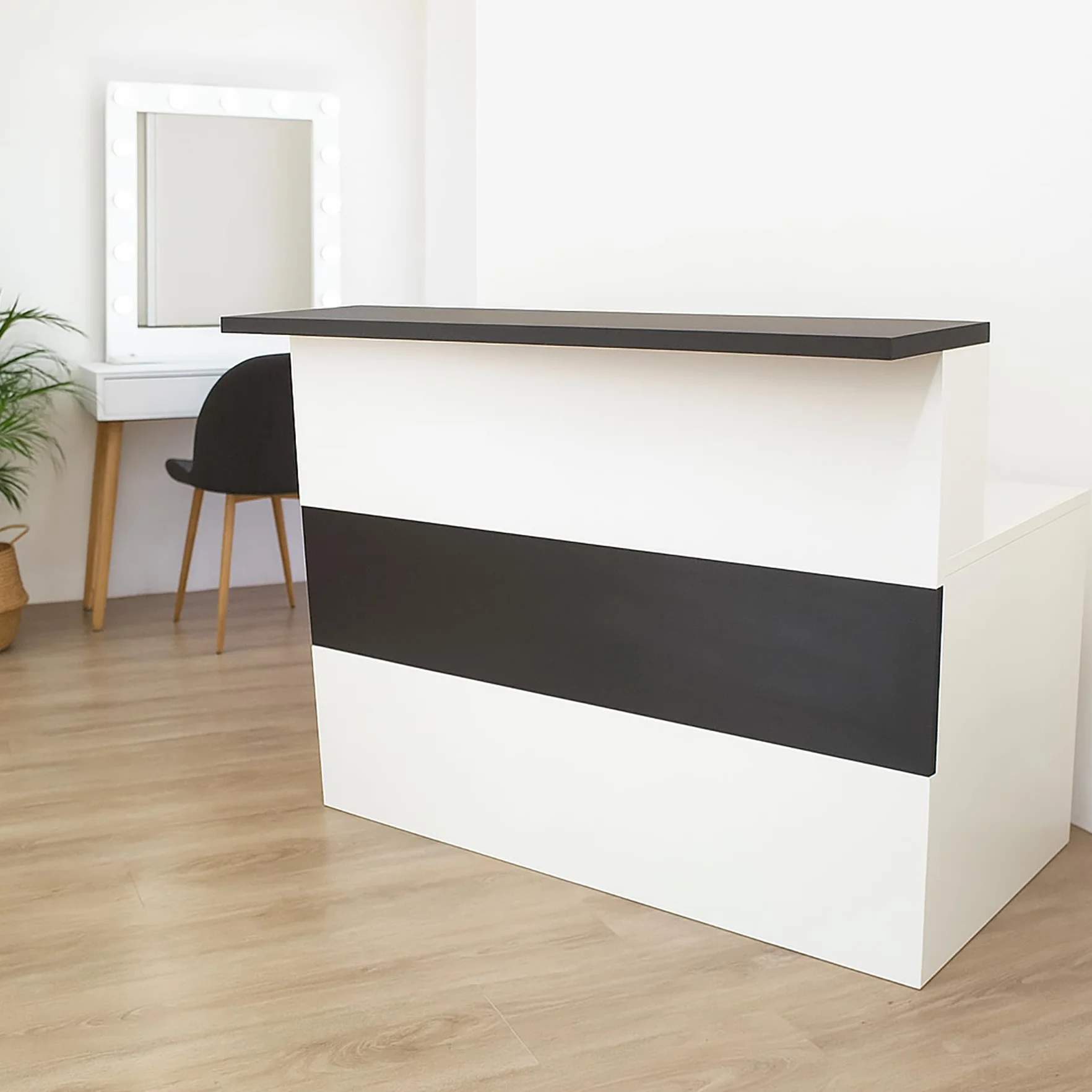 Henor Mostrador Cidacos - 140 x 60/75 x 110/75 cm. Madera con Mesa Interior. Ideal para Recepción Atención Oficina Espacios Comerciales. Blanco y Grafito.