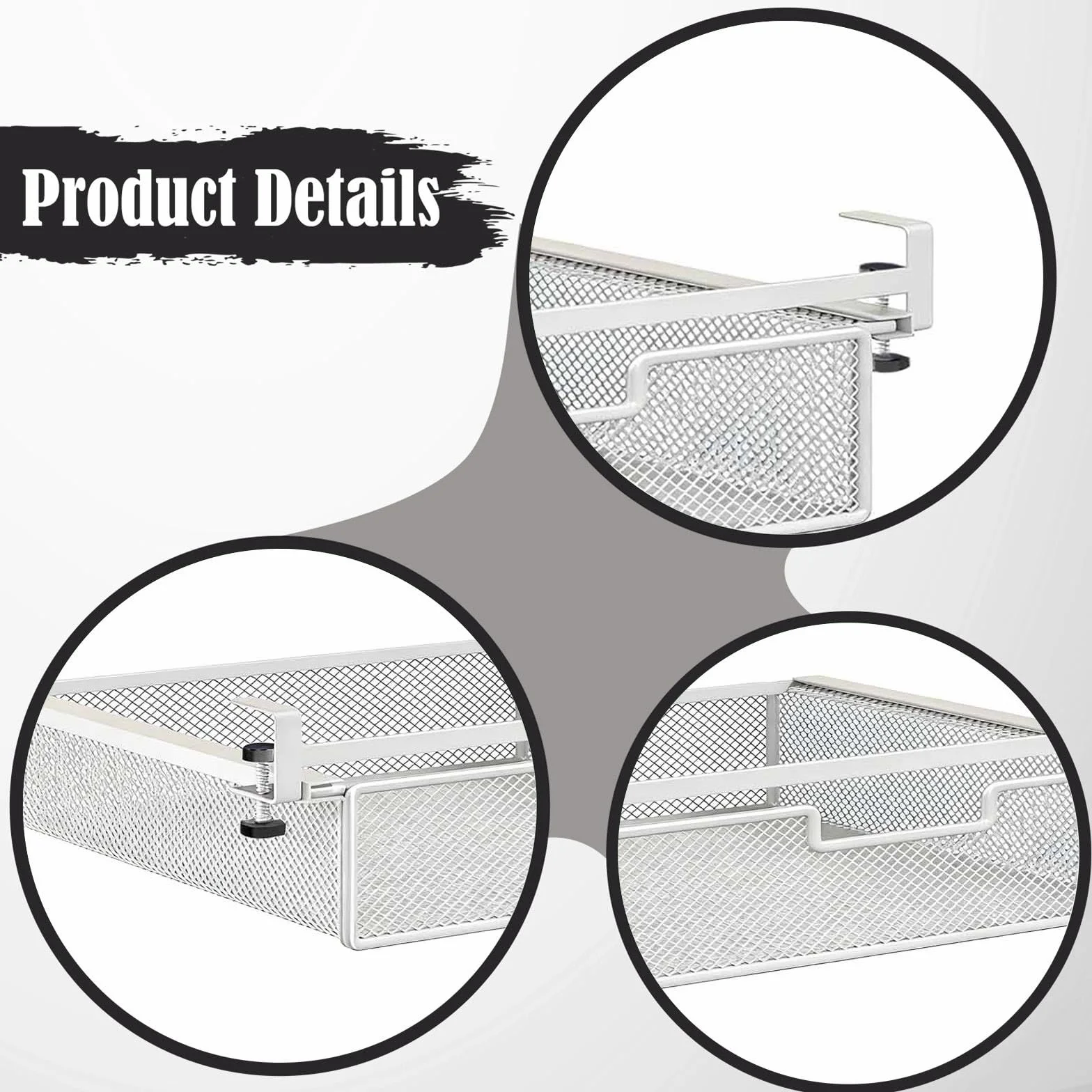 Cajón Bajo Mesa Organizador Estante Colgante Metálico Diseño Deslizante Capacidad Ampliada Adecuado para Oficina Cocina Habitación Armario Despensa Es, White L