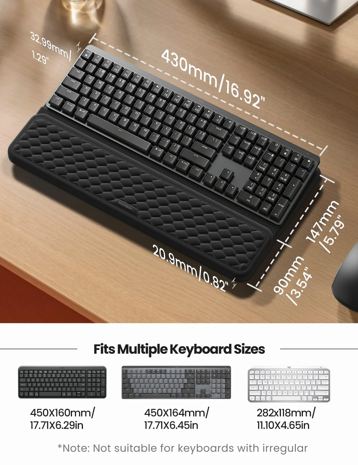 VAYDEER Reposamuñecas Ergonómico para Teclado – Soporte 2 en 1 con Elevador y Almohadilla de Espuma Viscoelástica, Base Antideslizante, Ideal para Oficina, Portátil y Gaming – Negro