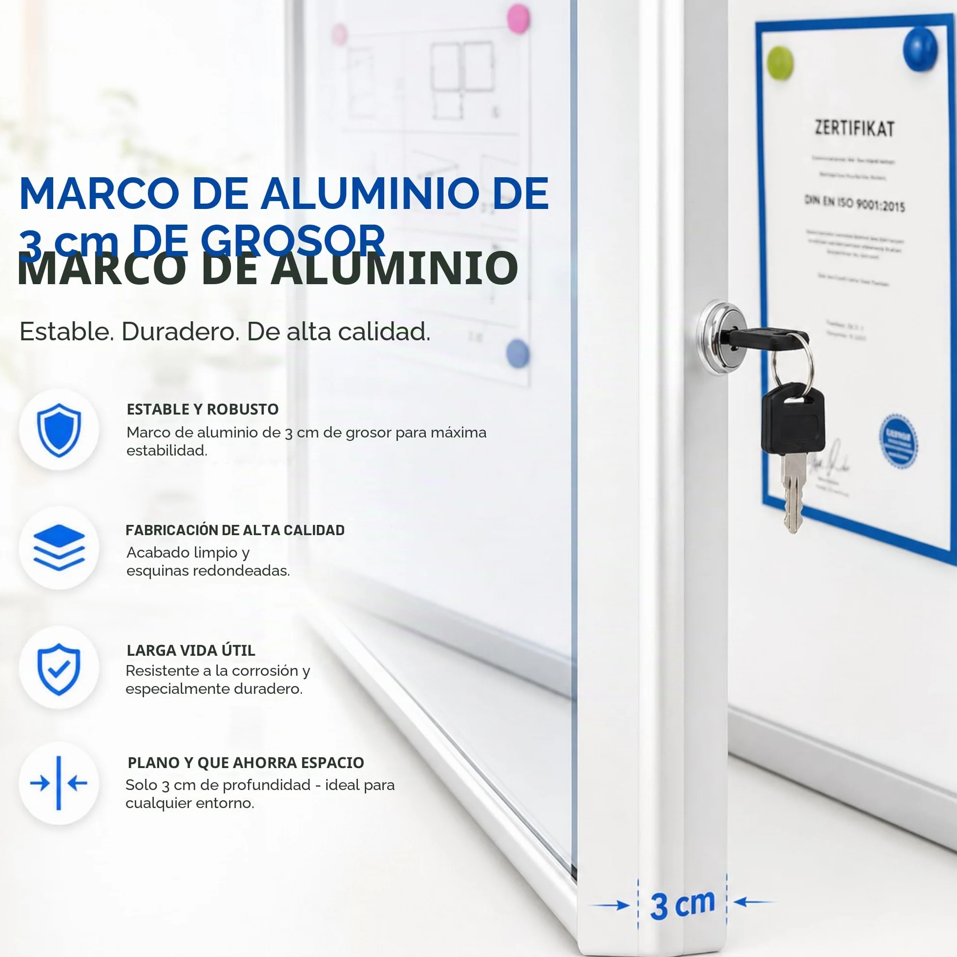 OfficeMarshal Vitrina de 9 x A4 con 18 imanes, caja de información para colgar, magnética, pared posterior para escribir, con marco de aluminio