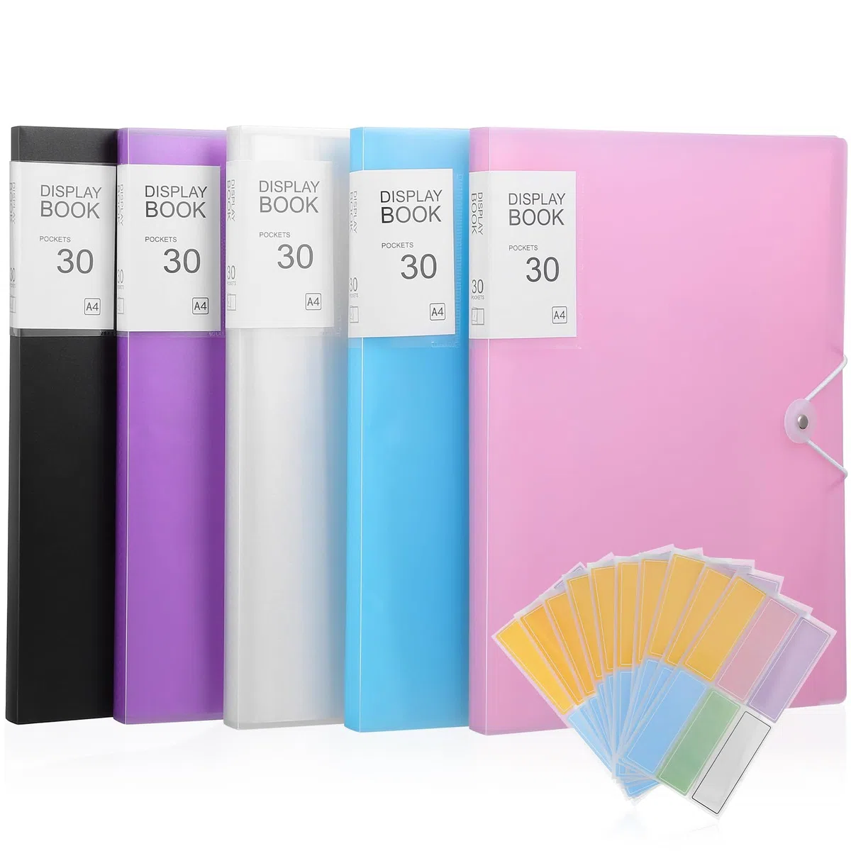 Libro de Portafolios A4 5 Uds Pp con Fundas Transparentes y Cordón | Decoracion Colegio, Insertos de Carpeta con Pegatinas, Gran Capacidad para Uso Personal y Negocio