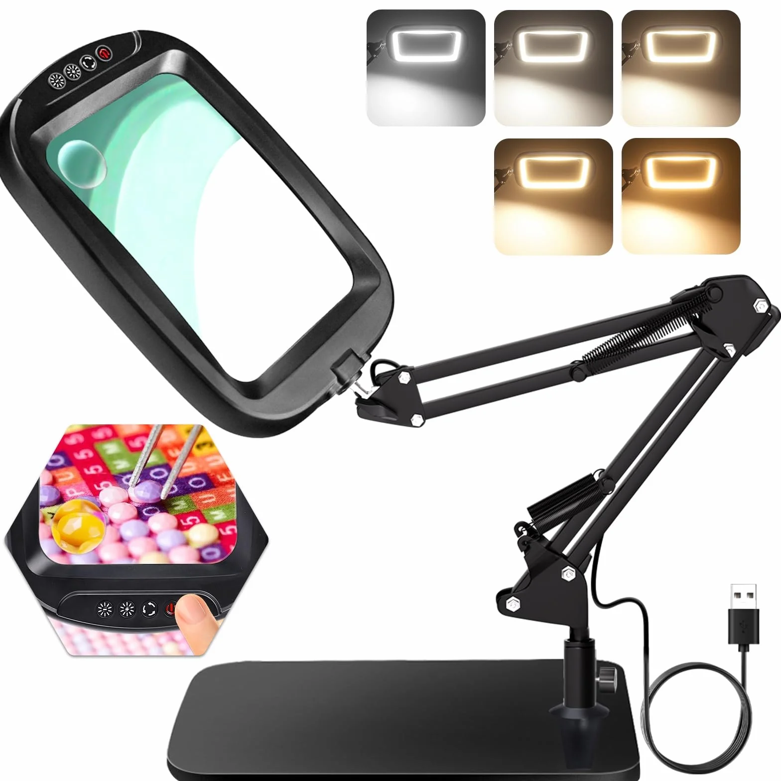 NZQXJXZ 10X 30X Lupa con Luz y Soporte, Lámpara de Aumento con Luz LED, 5 Modos de Color, Lámpara de Escritorio con Lupa Manos Libres para Leer, Manualidades, Pasatiempos, Trabajos de Cerca