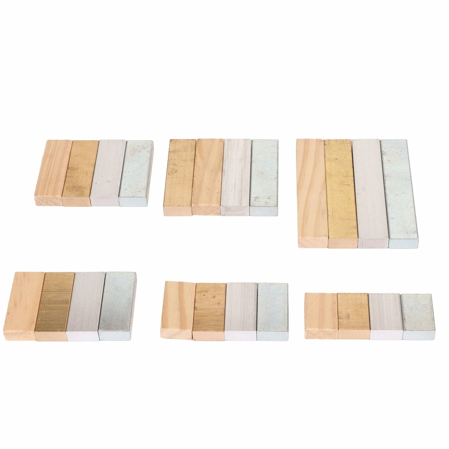 Dekaim Juego de cubos de densidad científica, juego de 24 cubos de densidad científica, juego de bloques de densidad de madera de hierro de cobre para experimentos escolares latorios