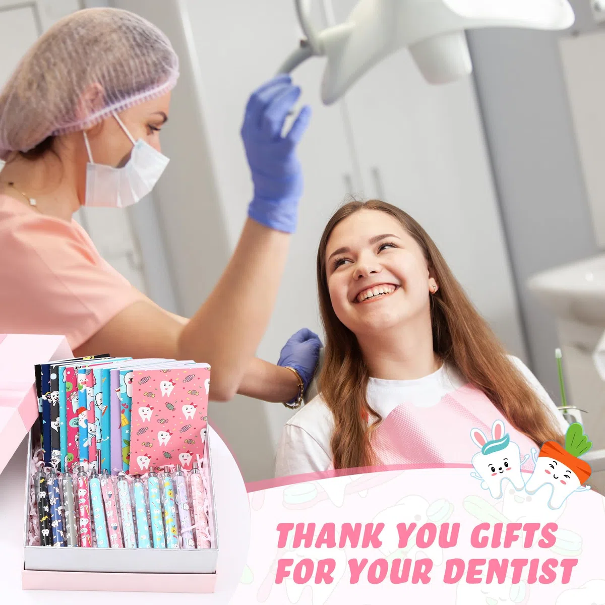 Sayglossy 24 blocs de notas de dientes para asistentes dentales, diarios de dentista, cuaderno de bolsillo pequeño, bolígrafos de 1 mm, tinta negra, regalo de dientes para oficina, escuela, papelería