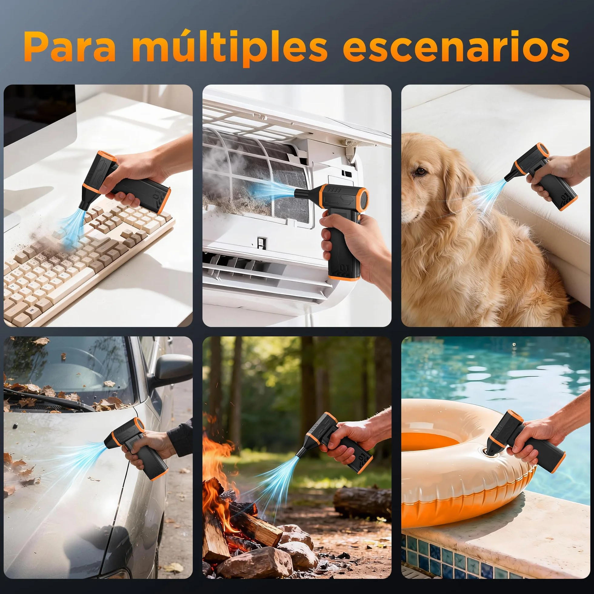 VIWAVE Soplador de Aire Potente,150000 U/min 3 Velocidades Aire Comprimido Limpieza PC,Soplador de Aire para PC con luz LED,Mini soplador Bateria de Larga duración para PC Teclado Laptop Coche