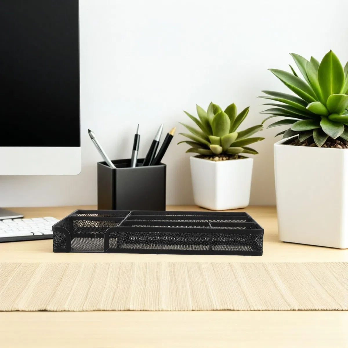 2 Piezas Organizador de Cajones de Escritorio Caja Organizadora de Escritorio de Metal Negro 6 Compartimentos Hierro sin Montaje para Organización y Cajones