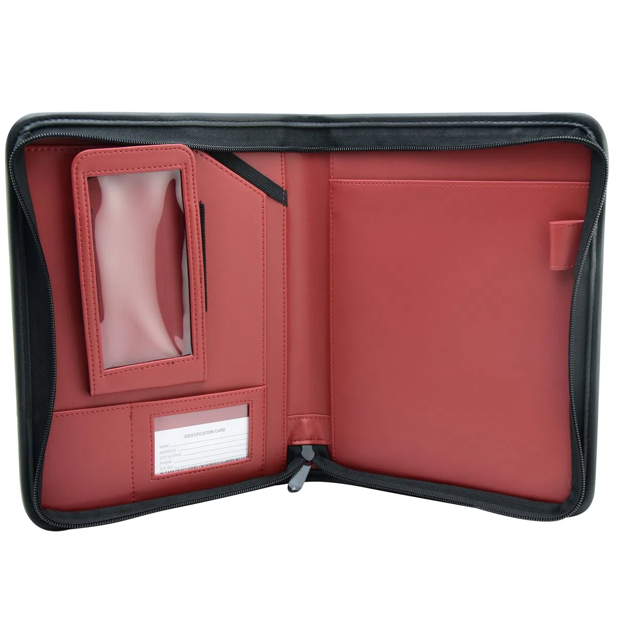 MSP Executive - Portafolio de 27,4 x 21,6 cm con cierre de cremallera, funda para teléfono y soporte para mini tablet (negro-rojo)