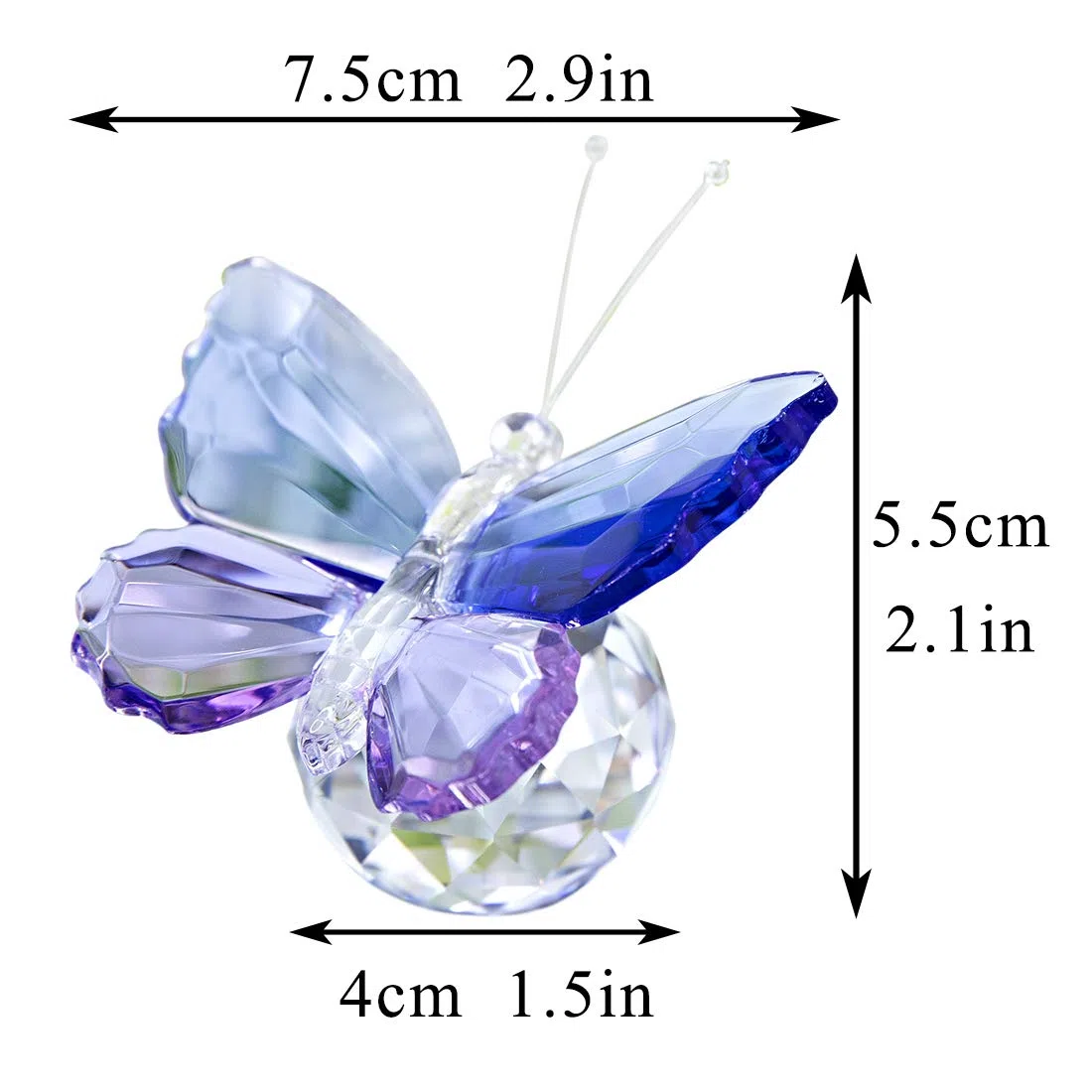 H&D Hyaline&Dora Mariposa de cristal azul y morado con base de bola, adorno decorativo de pisapapeles para sala de estar, regalos de cumpleaños de recuerdo, decoración del hogar