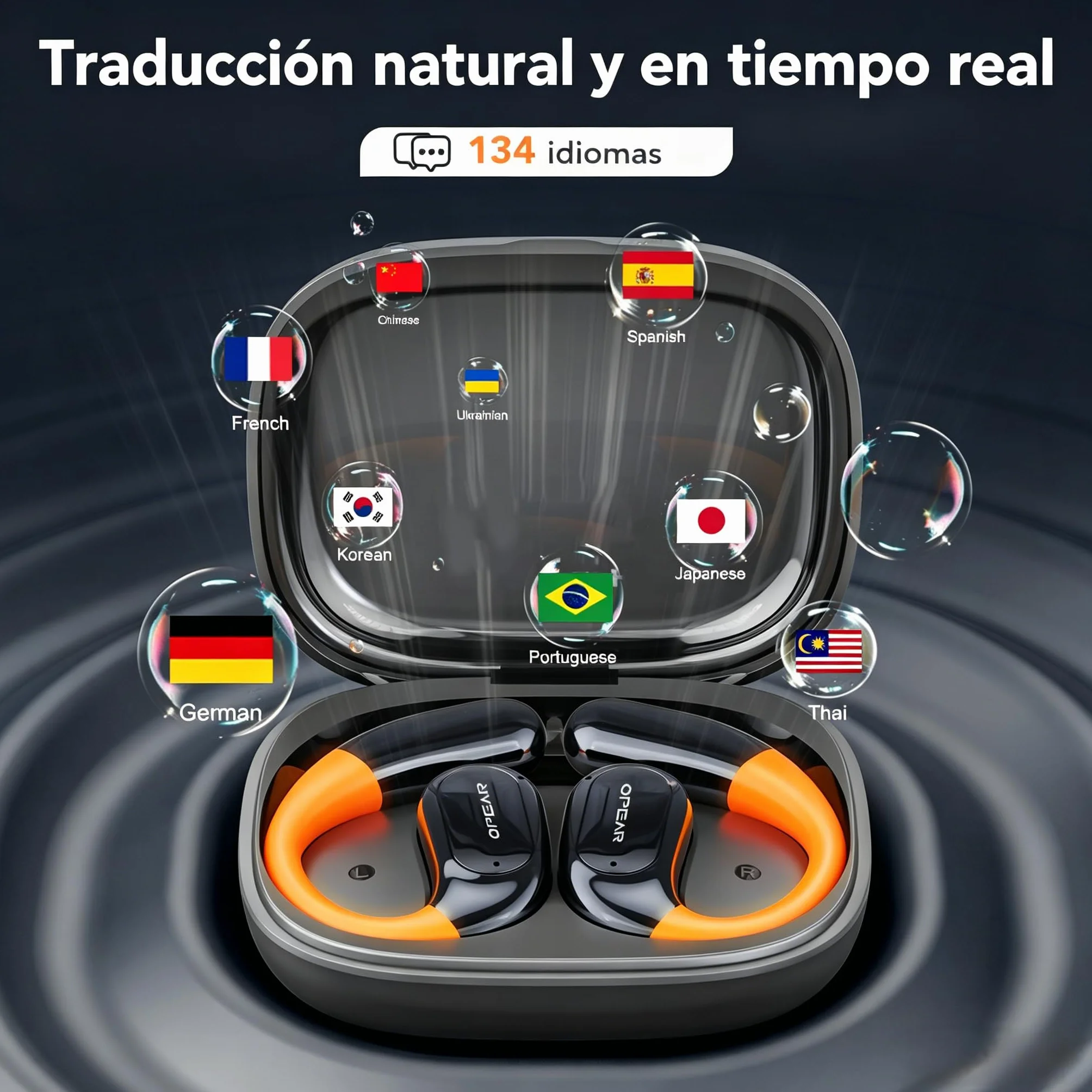 NE27 Auriculares Traductor en Tiempo Real, Auriculares Traductores Soportan 134 Idiomas, Auriculares con Traducción por IA y Pantalla, Compatible con iOS y Android, Ideal para viajes, estudio