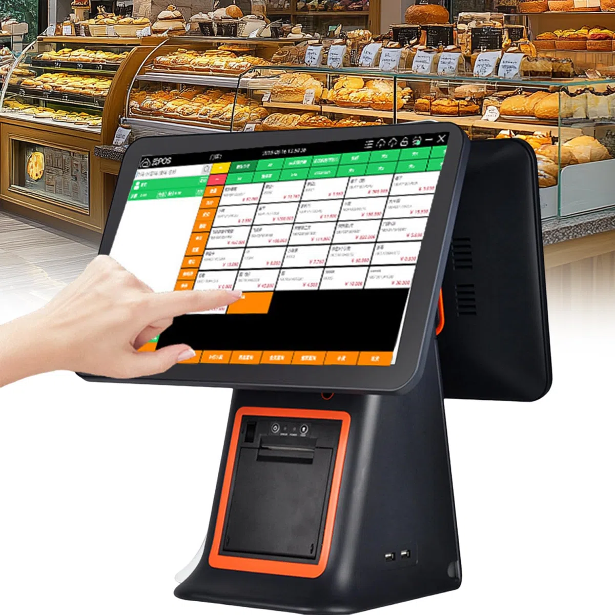 Sis Tema TPV para pequeñas Empresas: Caja registradora Todo en uno con Pantalla táctil Dual, Lector de código de Barras, Impresora y cajón portamonedas. Caja registradora TPV Black