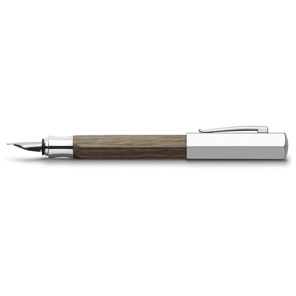 Graf von Faber-Castell - Pluma estilográfica Ondoro de roble ahumado B | Cuerpo de roble ahumado con plumín de acero inoxidable, convertidor y estuche de regalo