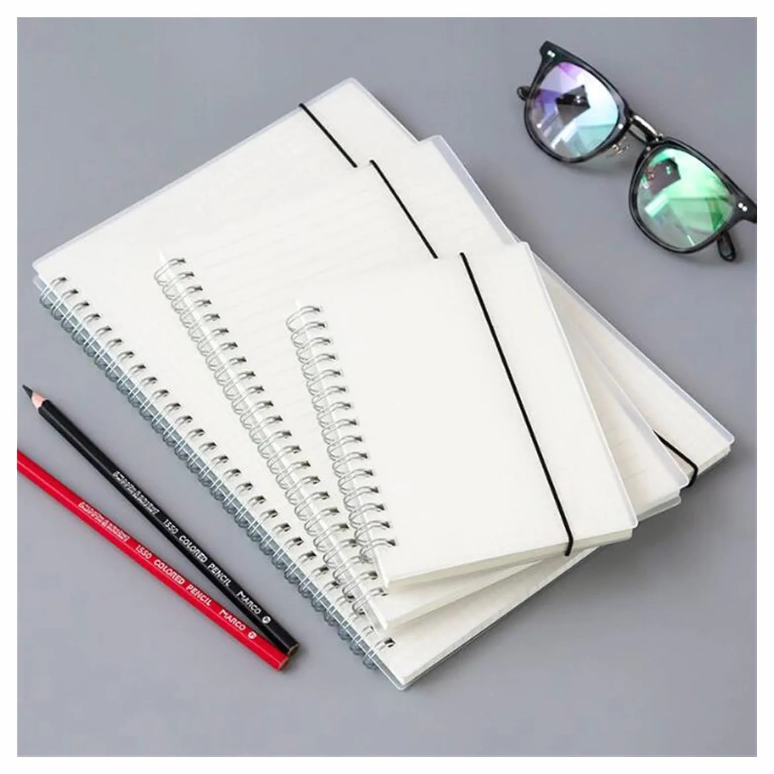 Cuaderno Espiral Cuaderno de notas con correa, libreta, cuaderno, agenda, cuadrícula, puntos, papel blanco transparente, tamaño A4/B5/A5/A6(Horizontal line,A4 21.2x29cm)