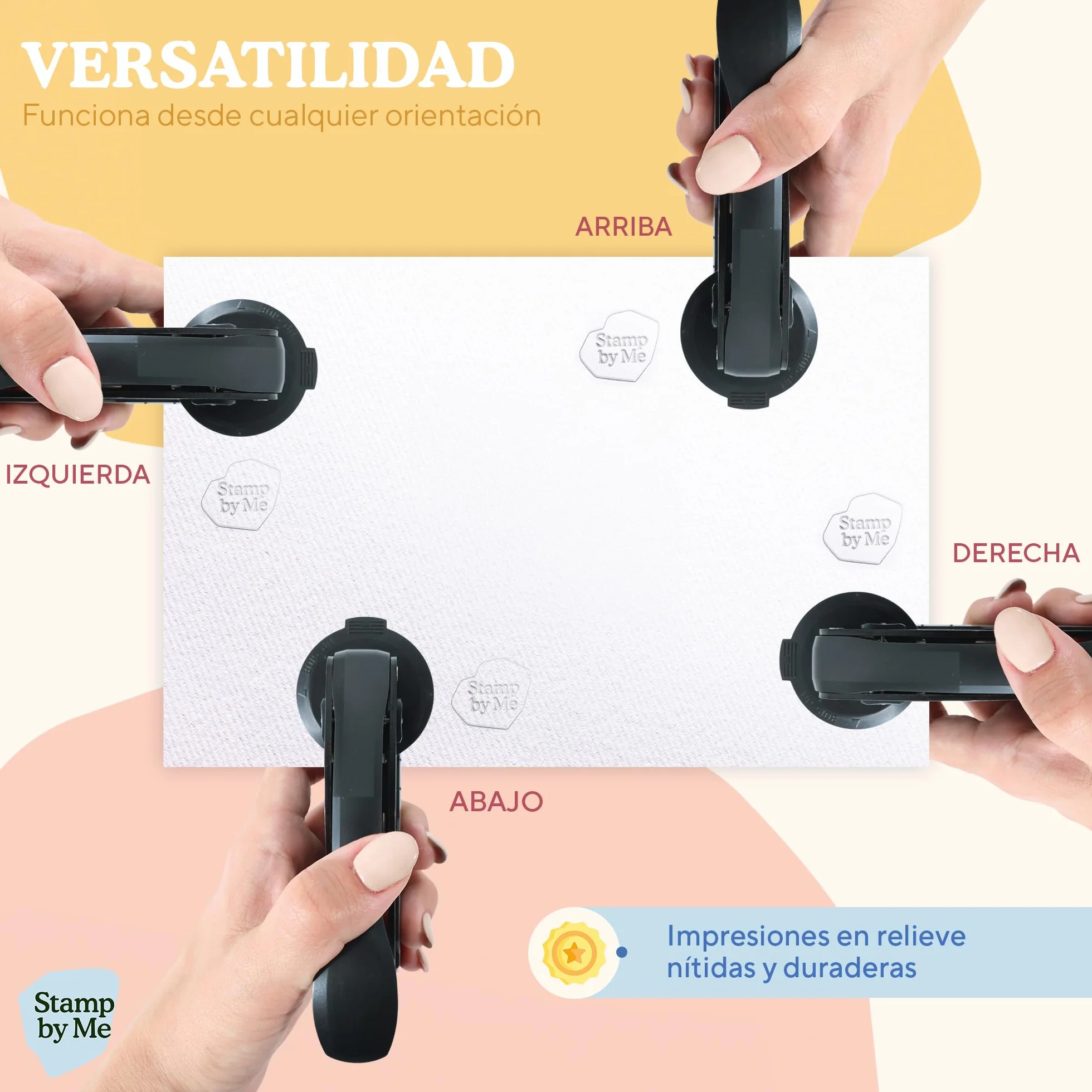 Stamp by Me – Sello para Libros en Relieve Personalizado | 5 Diseños Personalizables con Nombre | Embosador de Libros Ex Libris | Tamaño 10 x 10 cm | Diámetro de 40 mm | Marcador en Seco Elegante