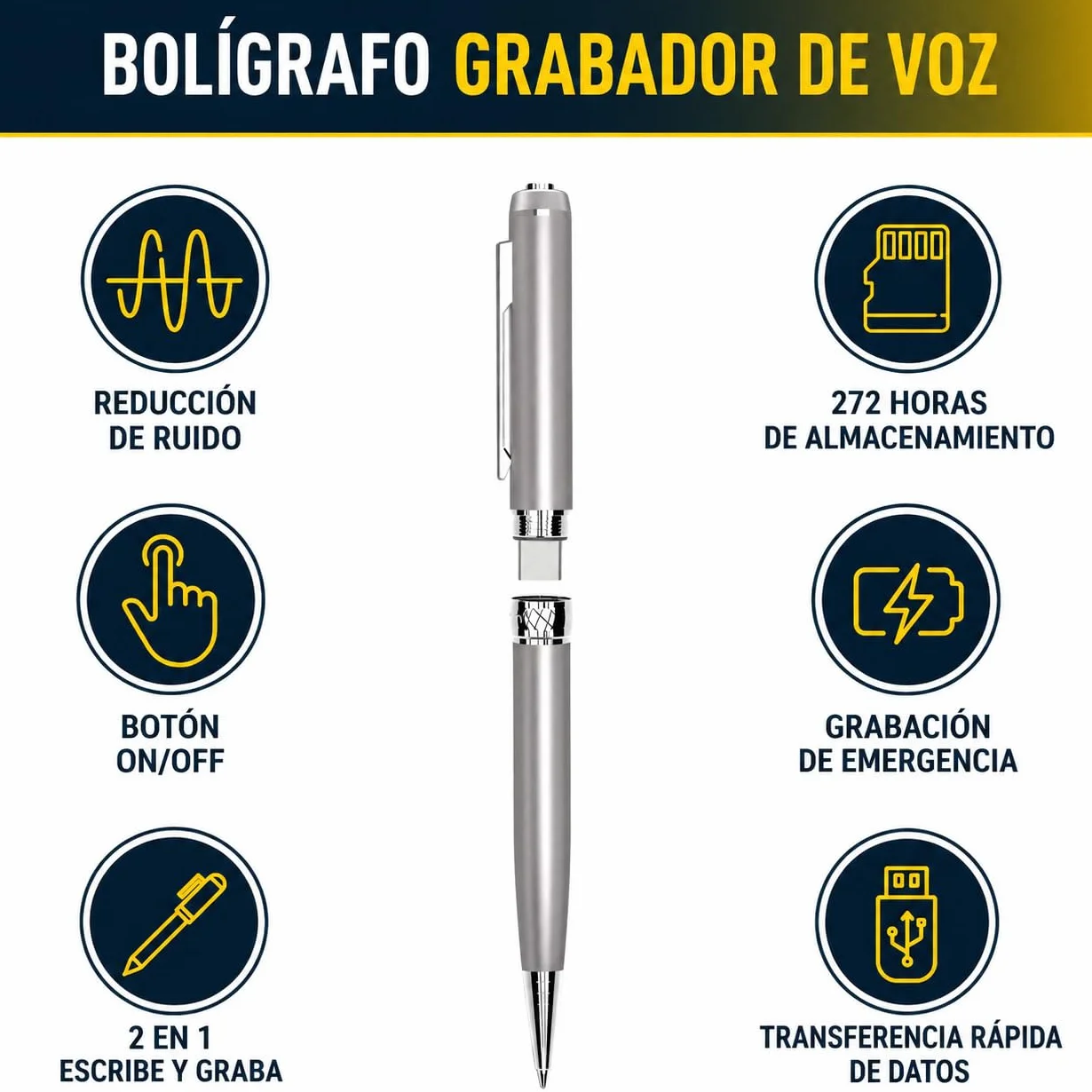 VOLTEK Pluma Grabadora de Audio 64GB - Mini Detector de Dictáfonos Vocal