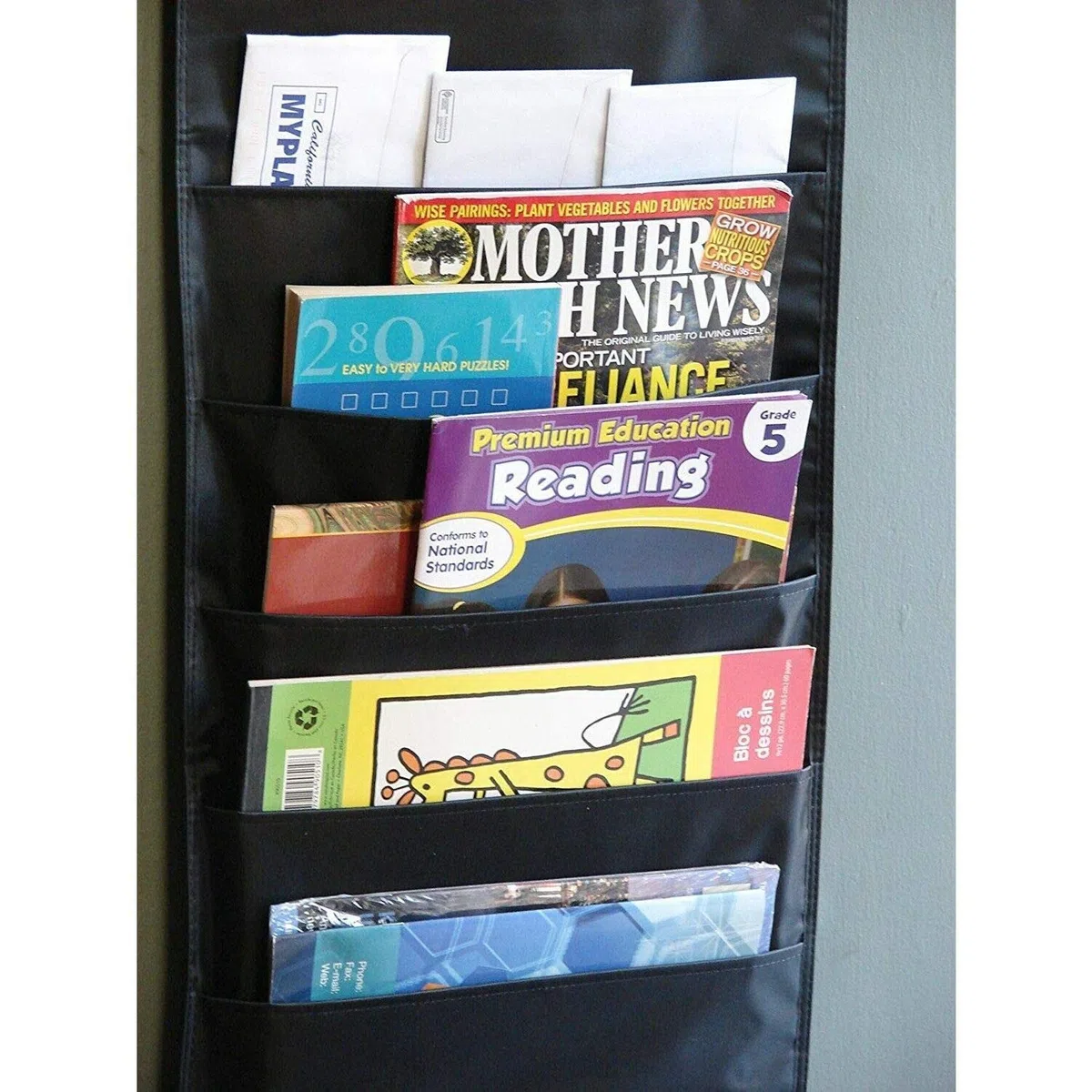 Cuadro de bolsillo, portarevistas para documentos de pared, almacenamiento de revista de tela Oxford, soporte de escritorio para oficina, escuela o hogar, 20 bolsillos