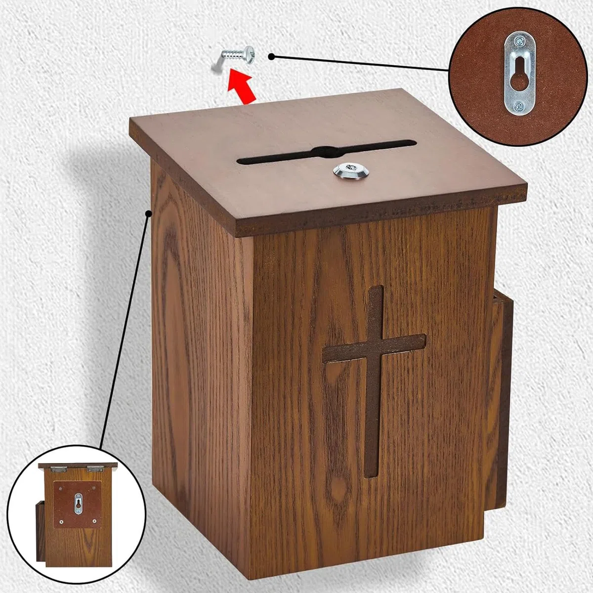Caja de ofrenda de iglesia, montada en la pared con , caja de colección de oración de pie, para santuario parroquial, funeral, evento de diezmo, servicio religioso, recaudación de fondos