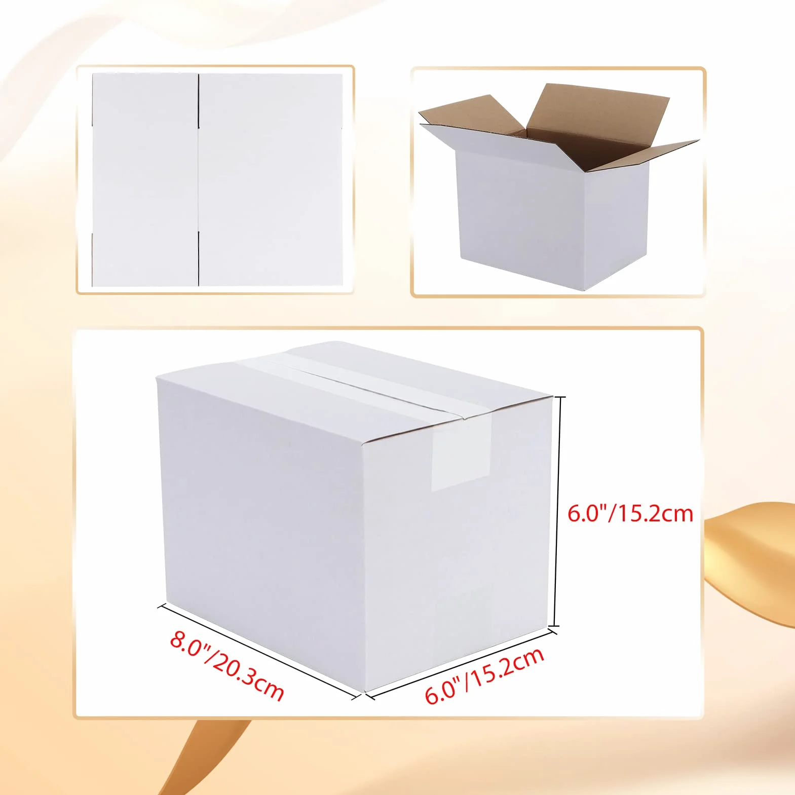 EYMPEU Cajas de Cartón 20,4x15,3x15,3cm Con Tapa, Pack 40 Cajas Pequeñas Onduladas, Blanco