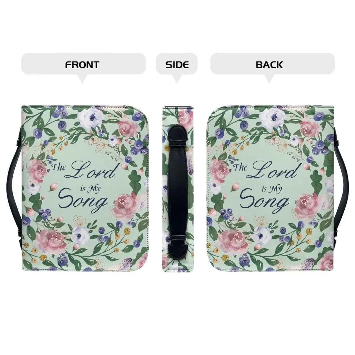 Xoenoiee Fundas para Biblia con patrón floral verde para niños, funda para la Biblia, The Lord is My Song, bolsas con bolsillos de almacenamiento, ranuras para bolígrafos para hombres y mujeres, L