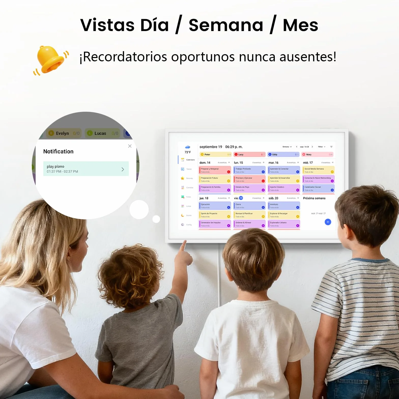 NEWYES Calendario Digital Pared 15,6" - Planificador Semanal Mensual 2026, WiFi Sync Pantalla Táctil Inteligente, para Gestionar TDAH Niños, Comidas, Agendas y Tareas de Aprendizaje