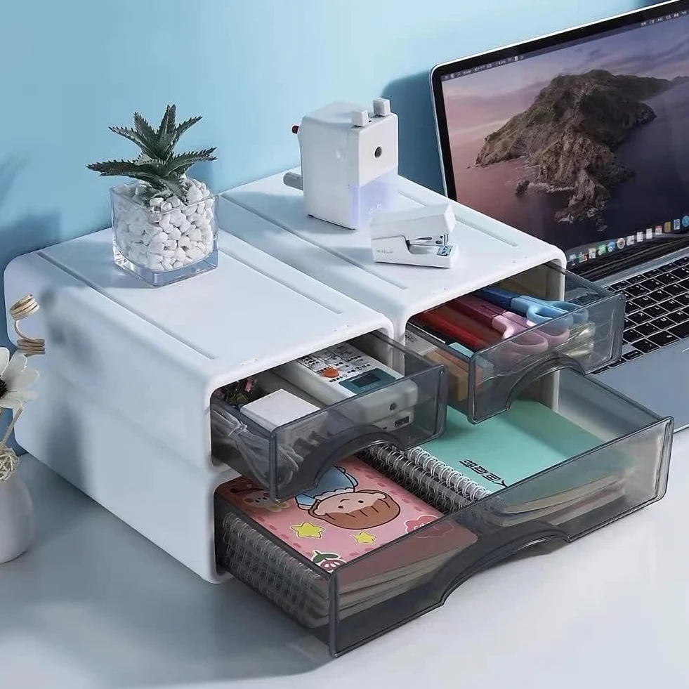 Organizador de escritorio apilable 3 niveles 4 cajones almacenamiento