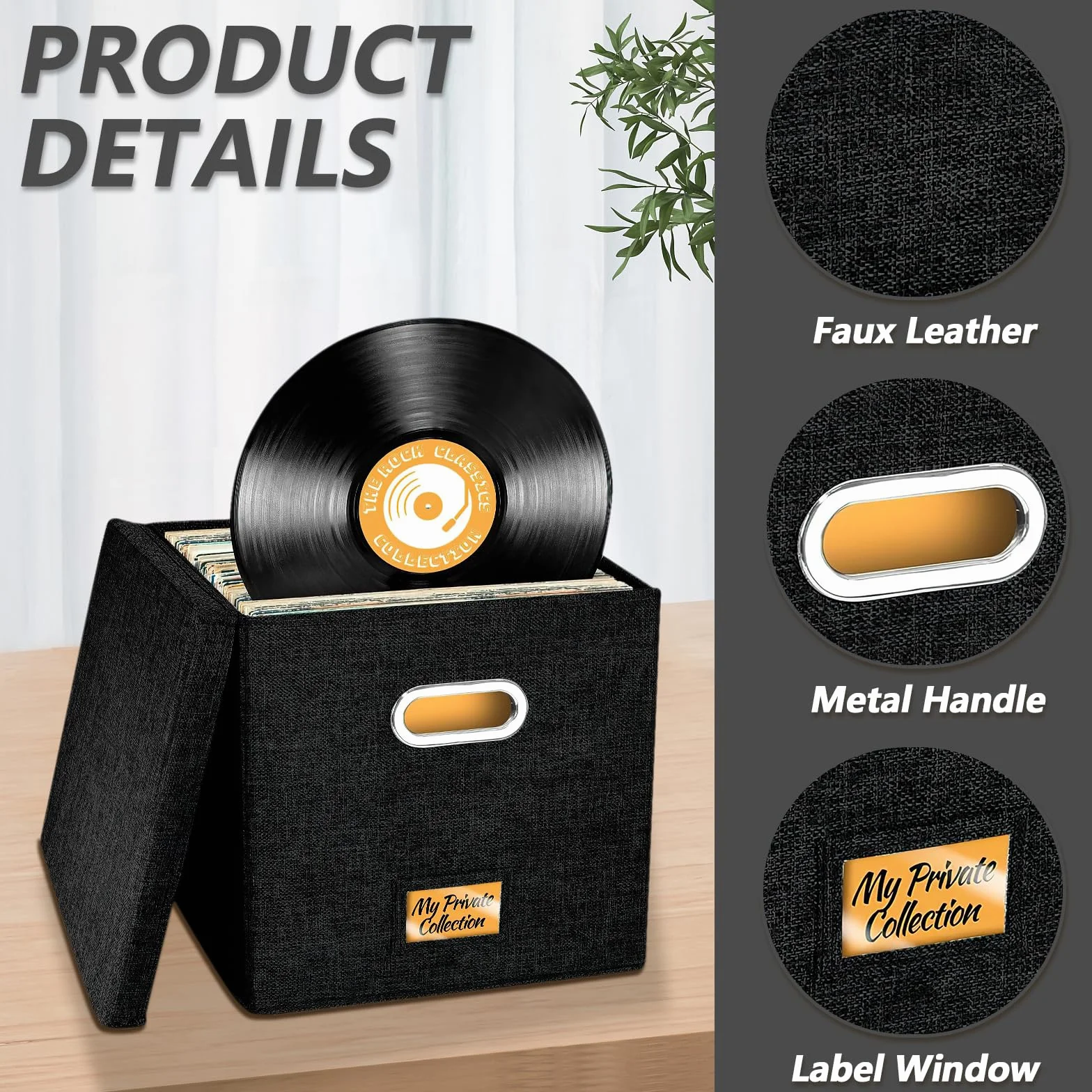 4 cajas de almacenamiento de discos de vinilo de 12 pulgadas, caja de almacenamiento de CD con tapa y asas, cajas de almacenamiento plegables para LP con capacidad para hasta 100 discos