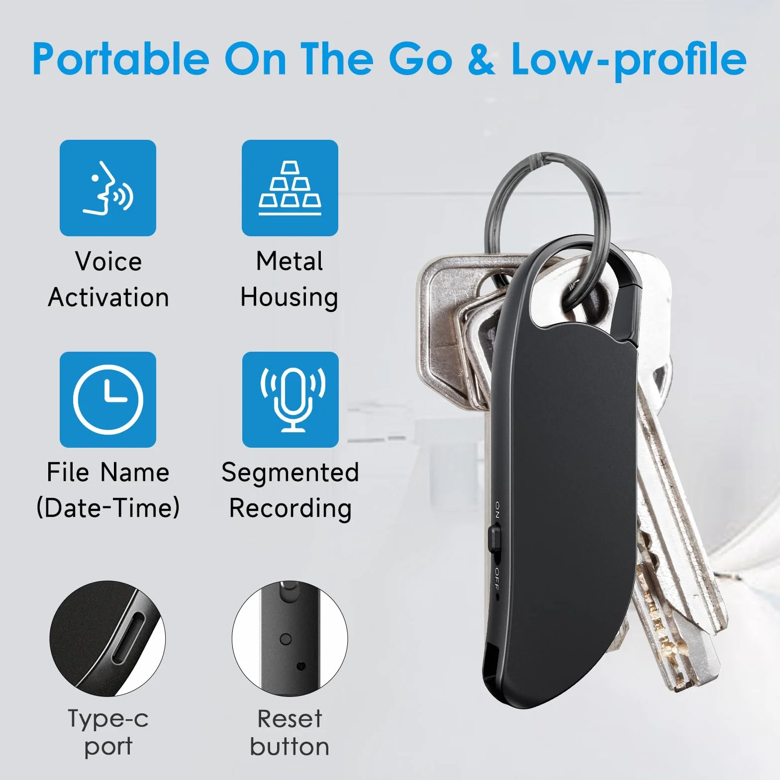 Clooissr Grabadora de Voz Digital 64GB 1536Kbps con Reducción de Ruido, Mini Portátil para Clases Reuniones
