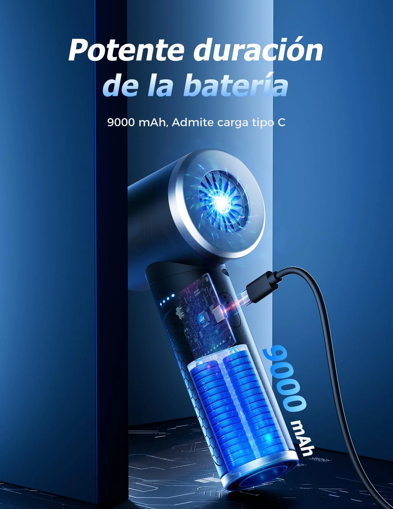 100,000 RPM Potente Soplador de Aire con Luz LED, Aire Comprimido Limpieza PC de 9000mAh, Soplador de Aire Para PC, Air Duster de 3 Velocidades, Plumero Electrico para Ordenador, Coche, Oficina, Sofá