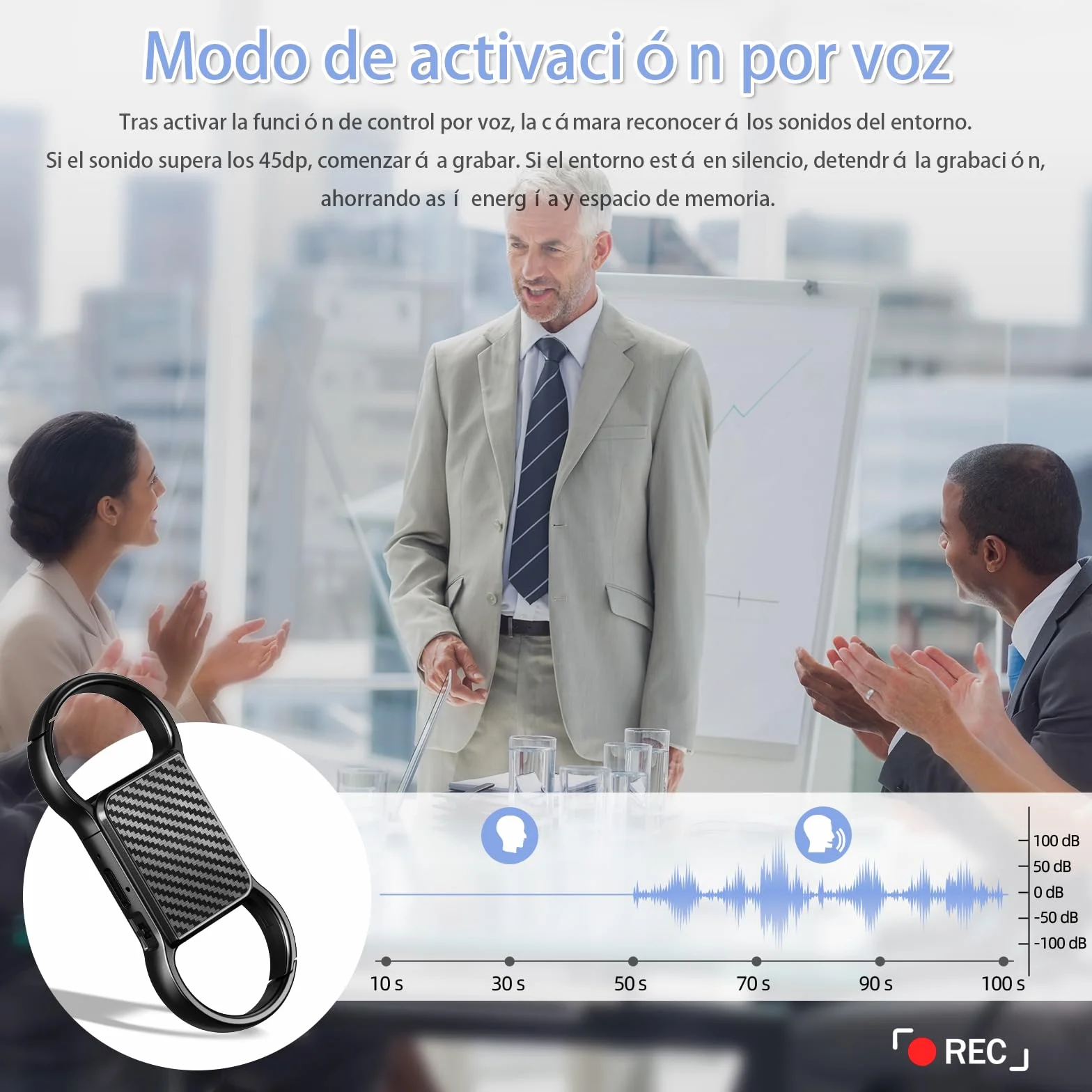 Grabadora de Voz 3072Kbps, Mini Grabadora de Voz 64GB, Grabadora Voz y Activación por Voz, Capacidad de 4800 Horas, cancelación Inteligente de Ruido DSP Recargable por USB Mini Grabadora de Voz
