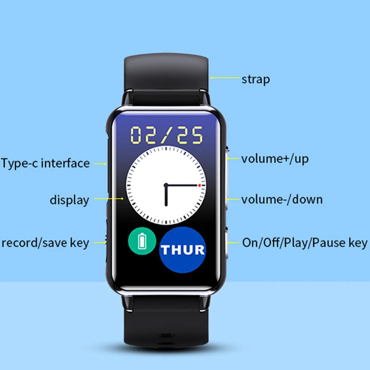 Reloj Grabador de Voz, Reproductor de Música MP3 con Pantalla IPS de 1,47 Pulgadas, Dispositivo de Grabación de Sonido con Reducción de Ruido HD con Grabación con Temporizador de